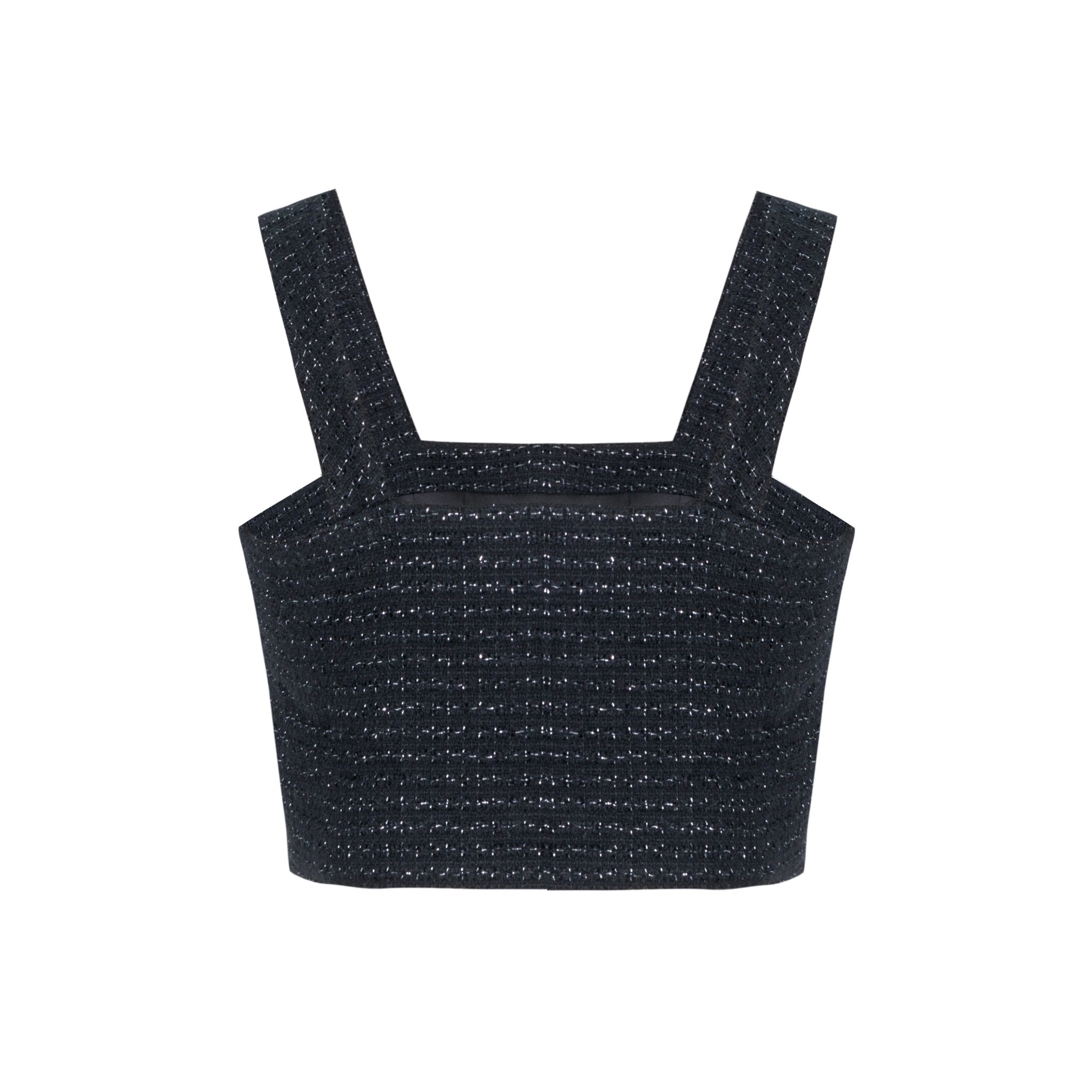 Alexia Sandra Black Tweed Pearl Cropped Top | MADA IN CHINA