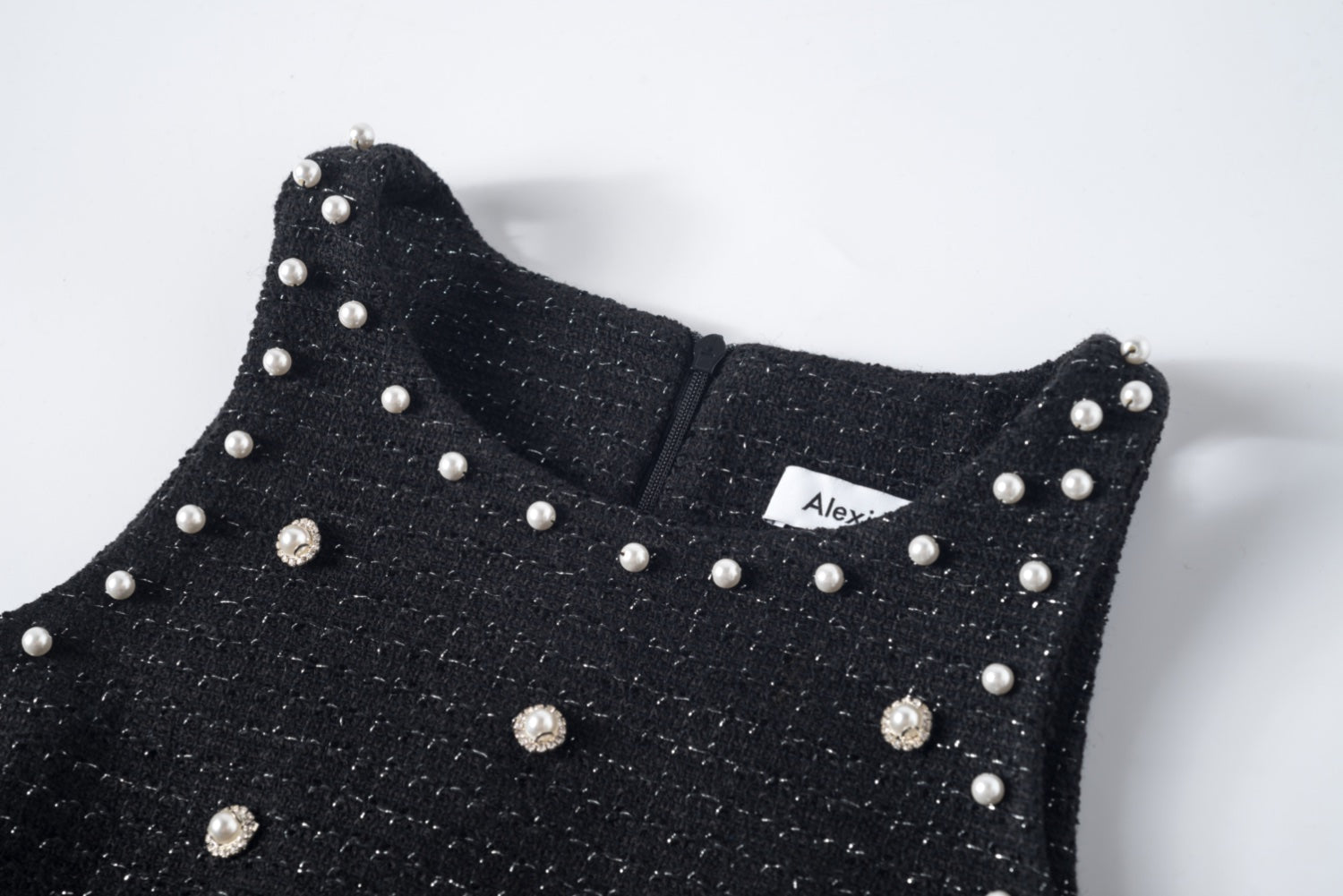 Alexia Sandra Black Tweed Pearl Vest | MADA IN CHINA