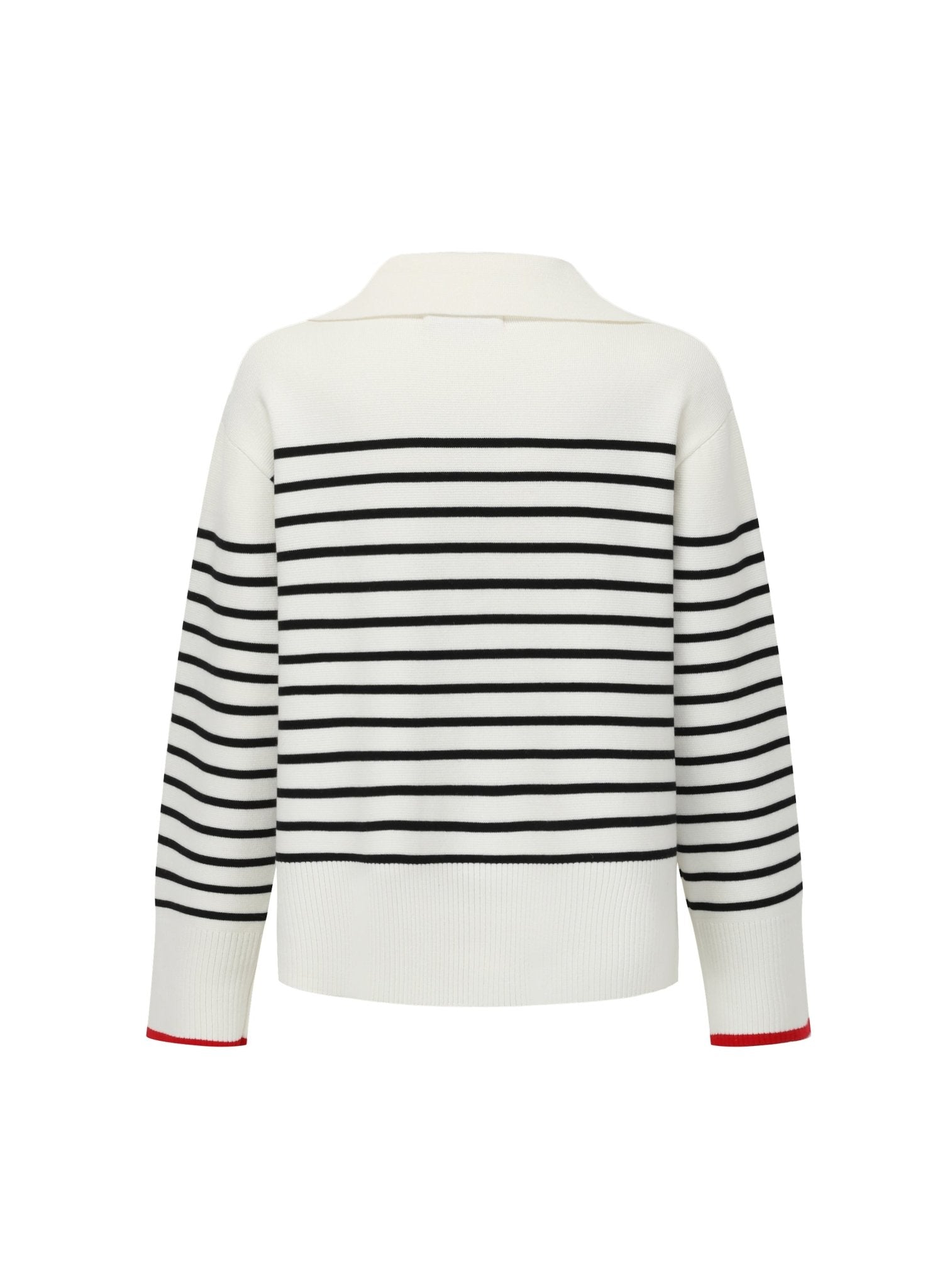 Alexia Sandra Black V-Neck Stripe Polo Sweater | MADA IN CHINA