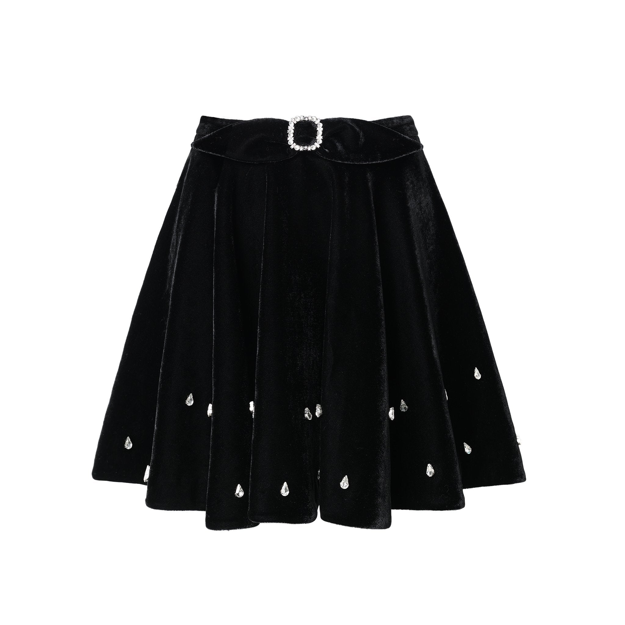 DIANA VEVINA Black Velvet Hot Diamond Skirt | MADA IN CHINA