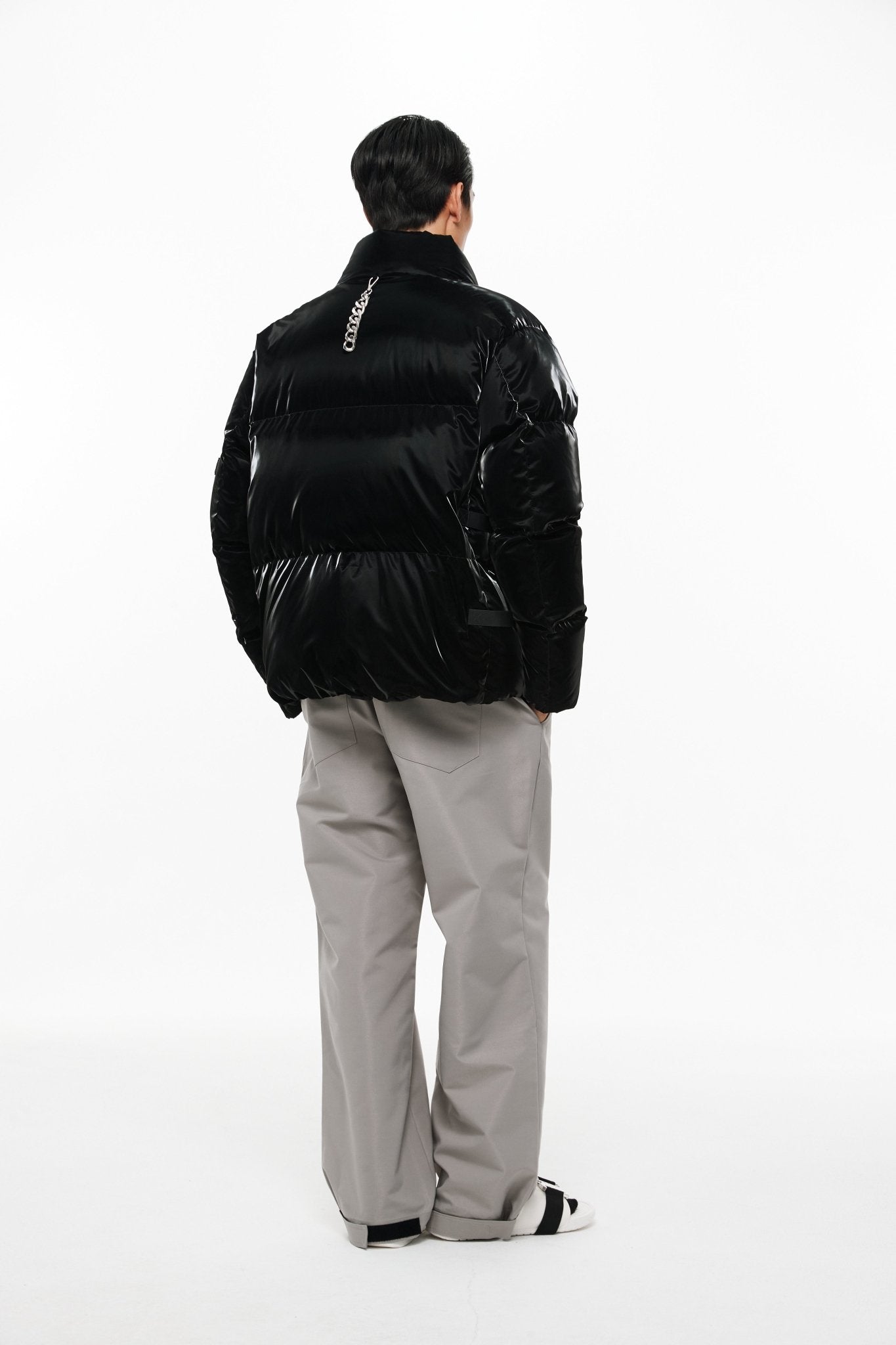 UNAWARES Black Water-Gloss Custom Buckle Down Jacket | MADA IN CHINA