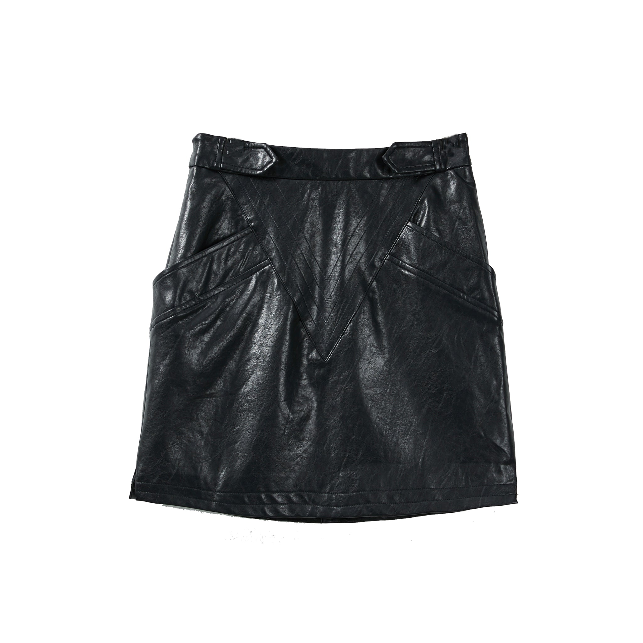 VANN VALRENCÉ Black Women Patchwork Leather Skirt | MADA IN CHINA