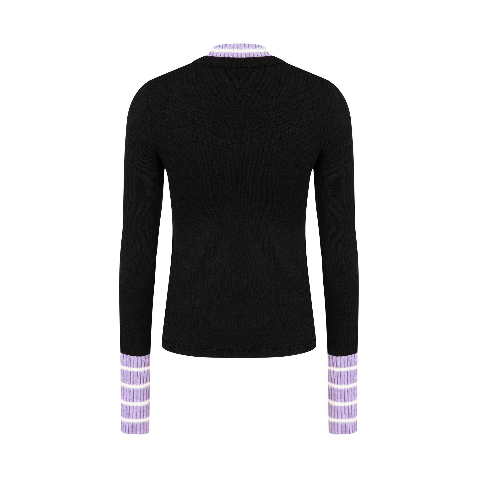 HERLIAN Black Wool Double Layer Collar Bottom Sweater | MADA IN CHINA