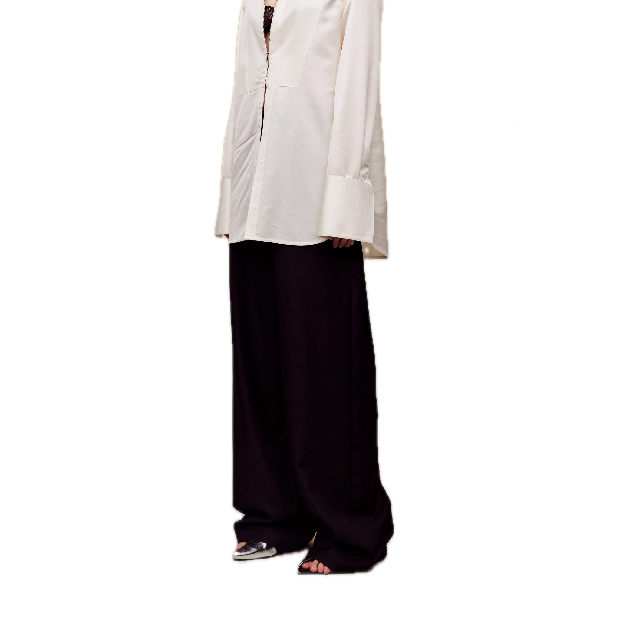 ilEWUOY Black Wool Wide-leg Pants | MADA IN CHINA