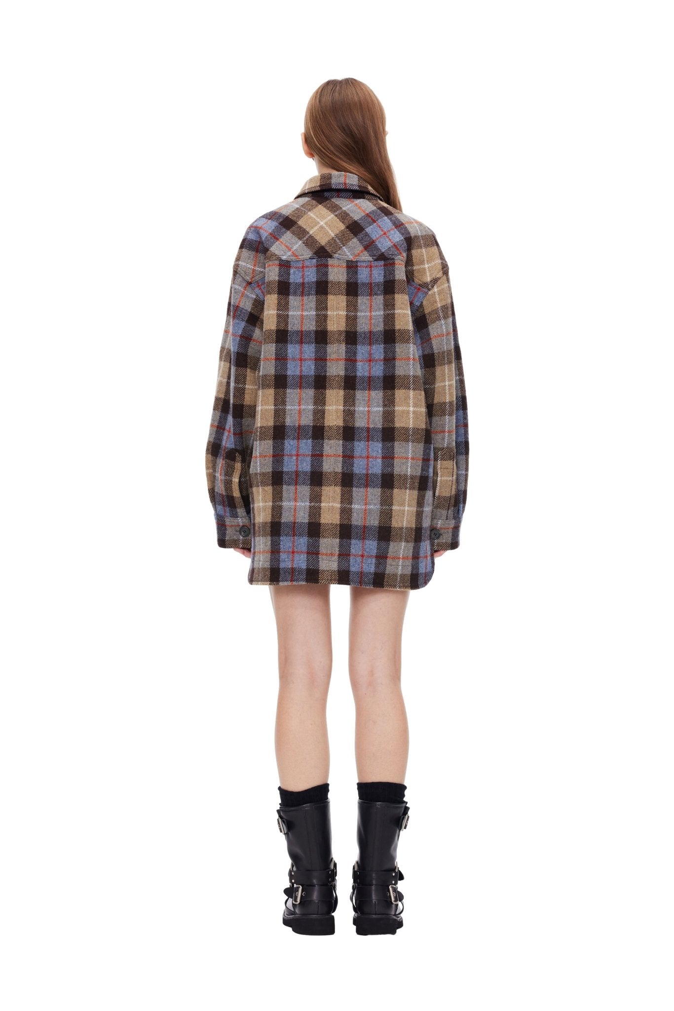 ANN ANDELMAN Blue and Brown Autumn Winter Plaid Jacket | MADA IN CHINA