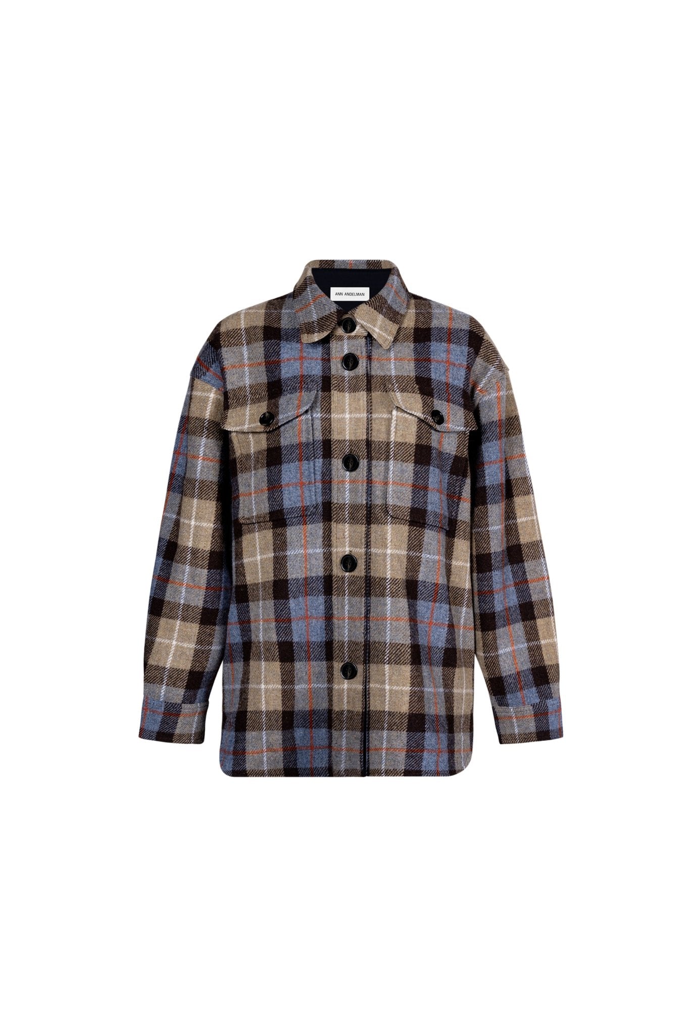 ANN ANDELMAN Blue and Brown Autumn Winter Plaid Jacket | MADA IN CHINA