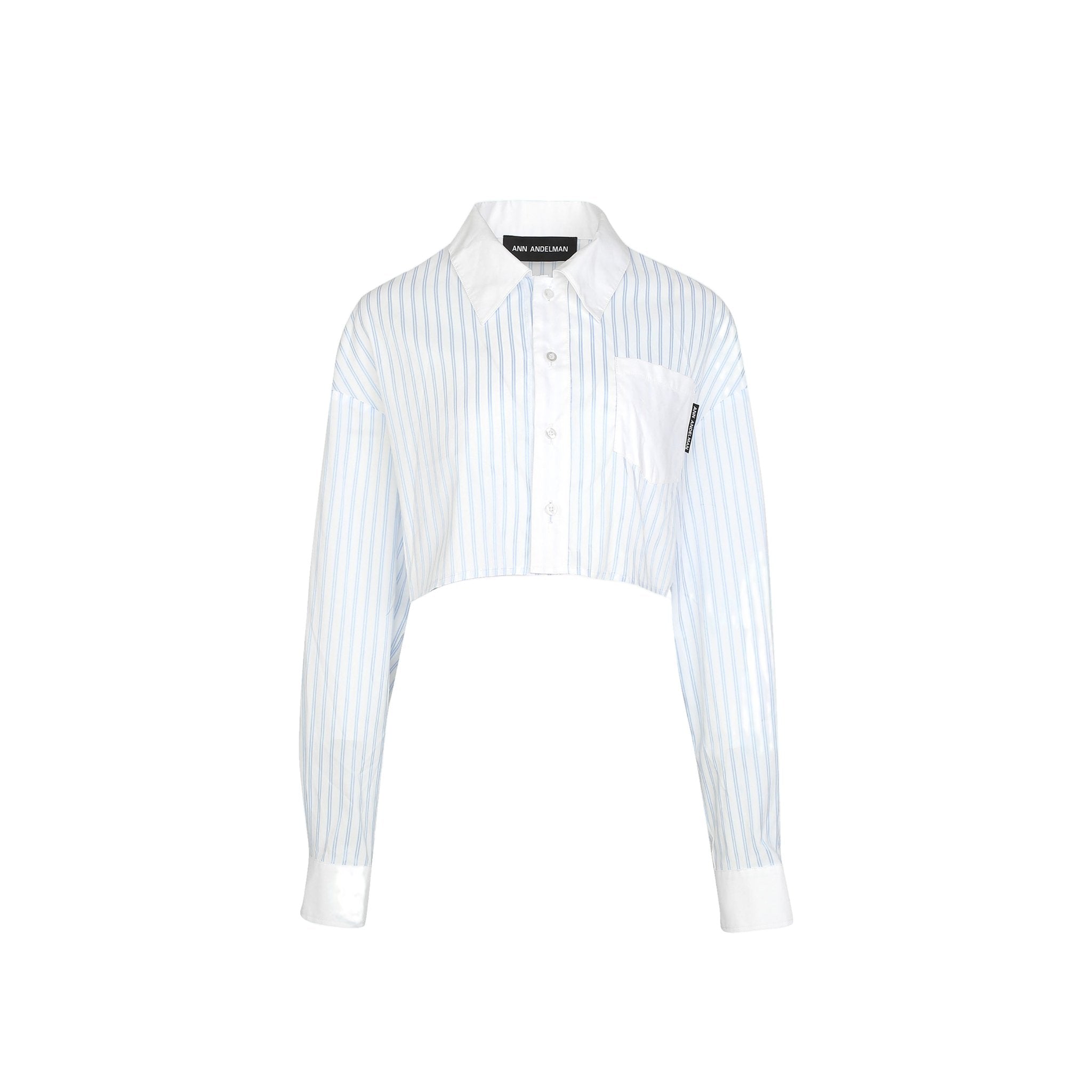 ANN ANDELMAN Blue and White Vertical Stripe Short Shirts | MADA IN CHINA