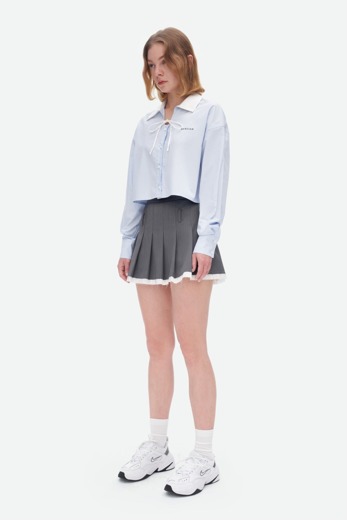 HERLIAN Blue Bow Knot Drawstring Shirt | MADA IN CHINA