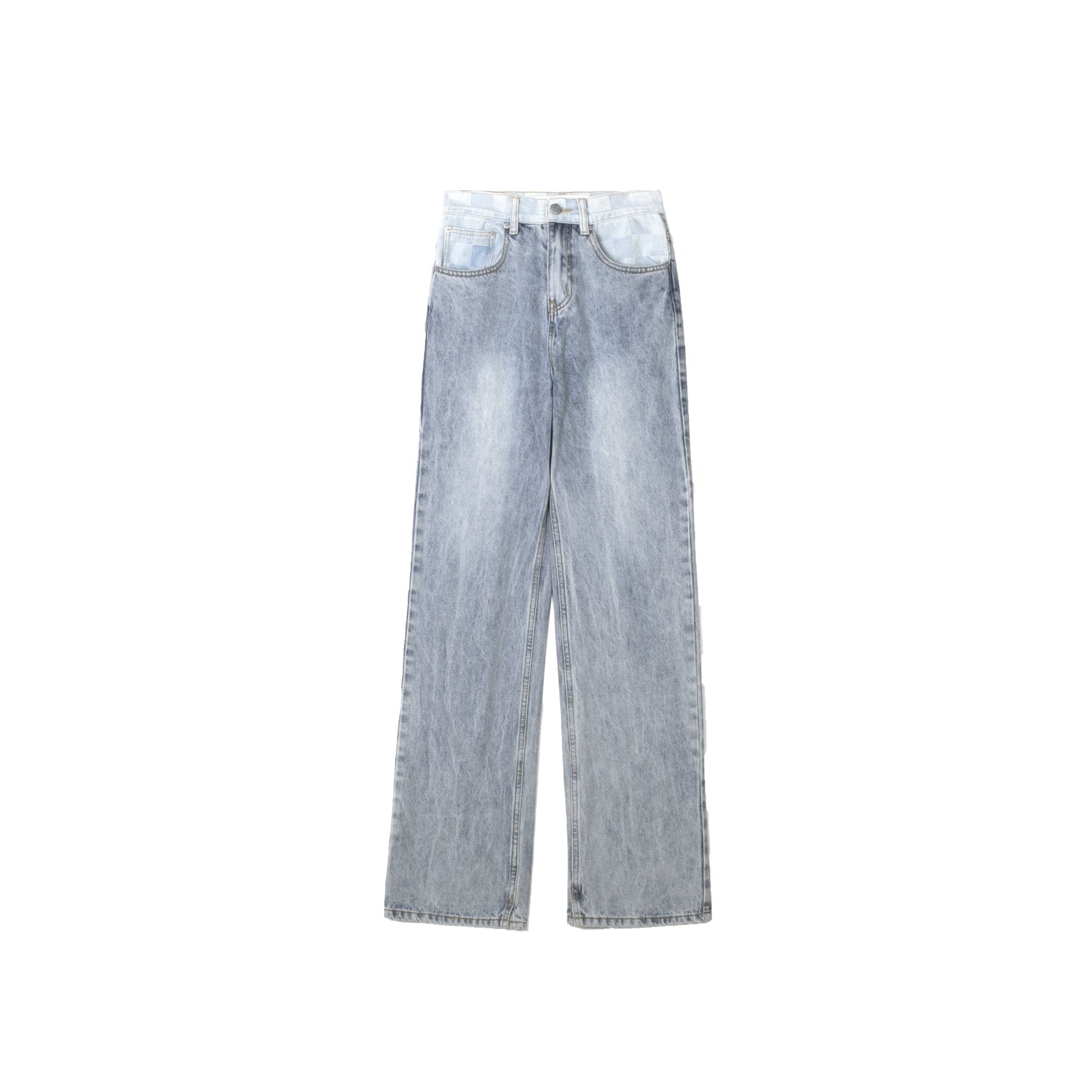 ANN ANDELMAN Blue Chessboard Denim Jeans | MADA IN CHINA