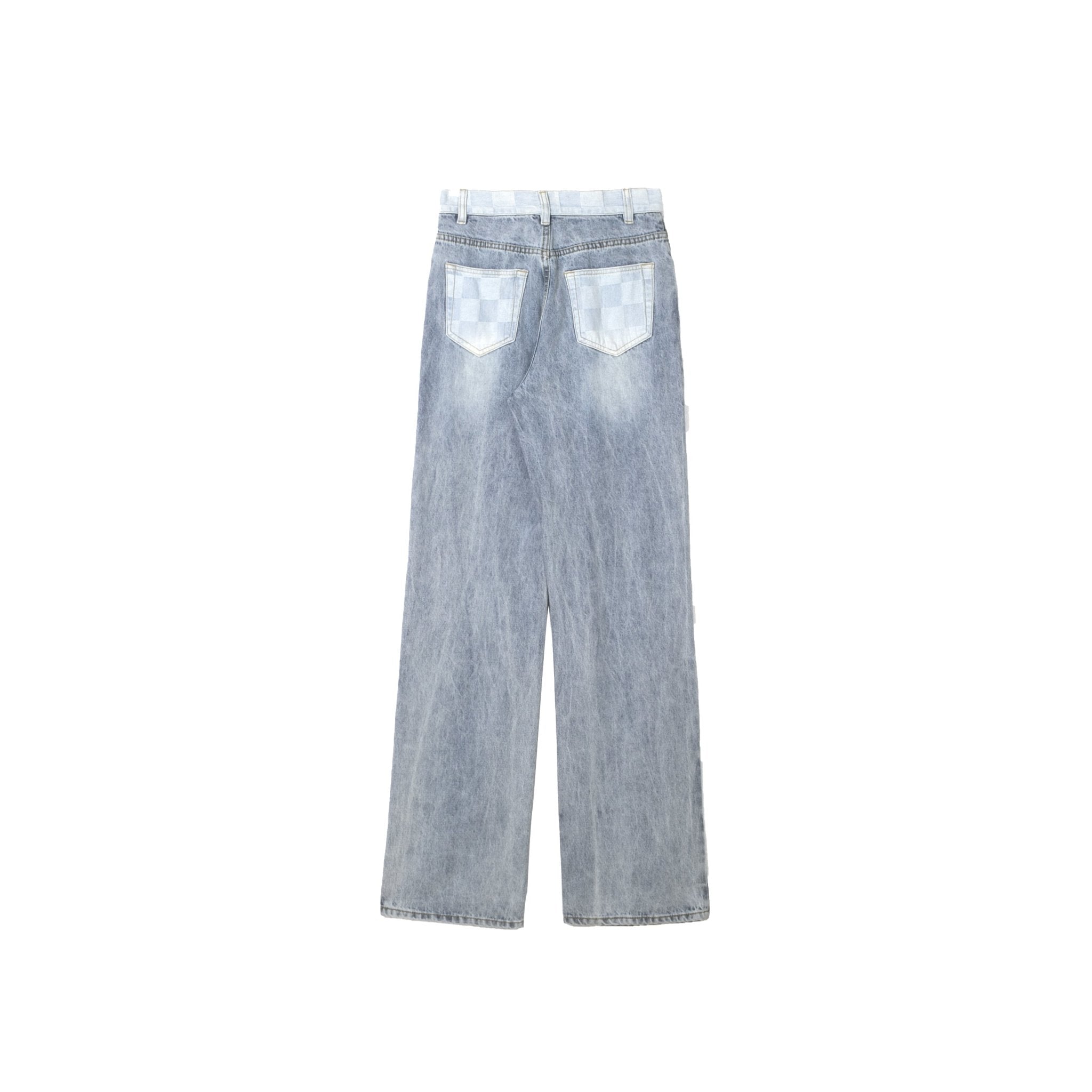 ANN ANDELMAN Blue Chessboard Denim Jeans | MADA IN CHINA