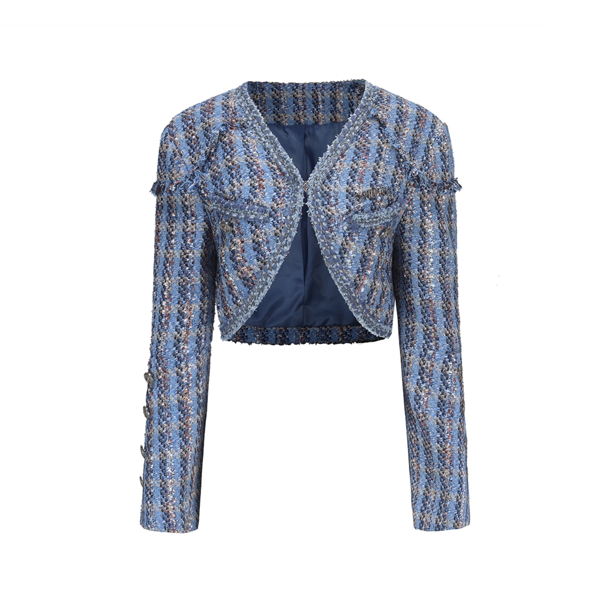 ARTE PURA Blue Curved Placket Jacket | MADA IN CHINA