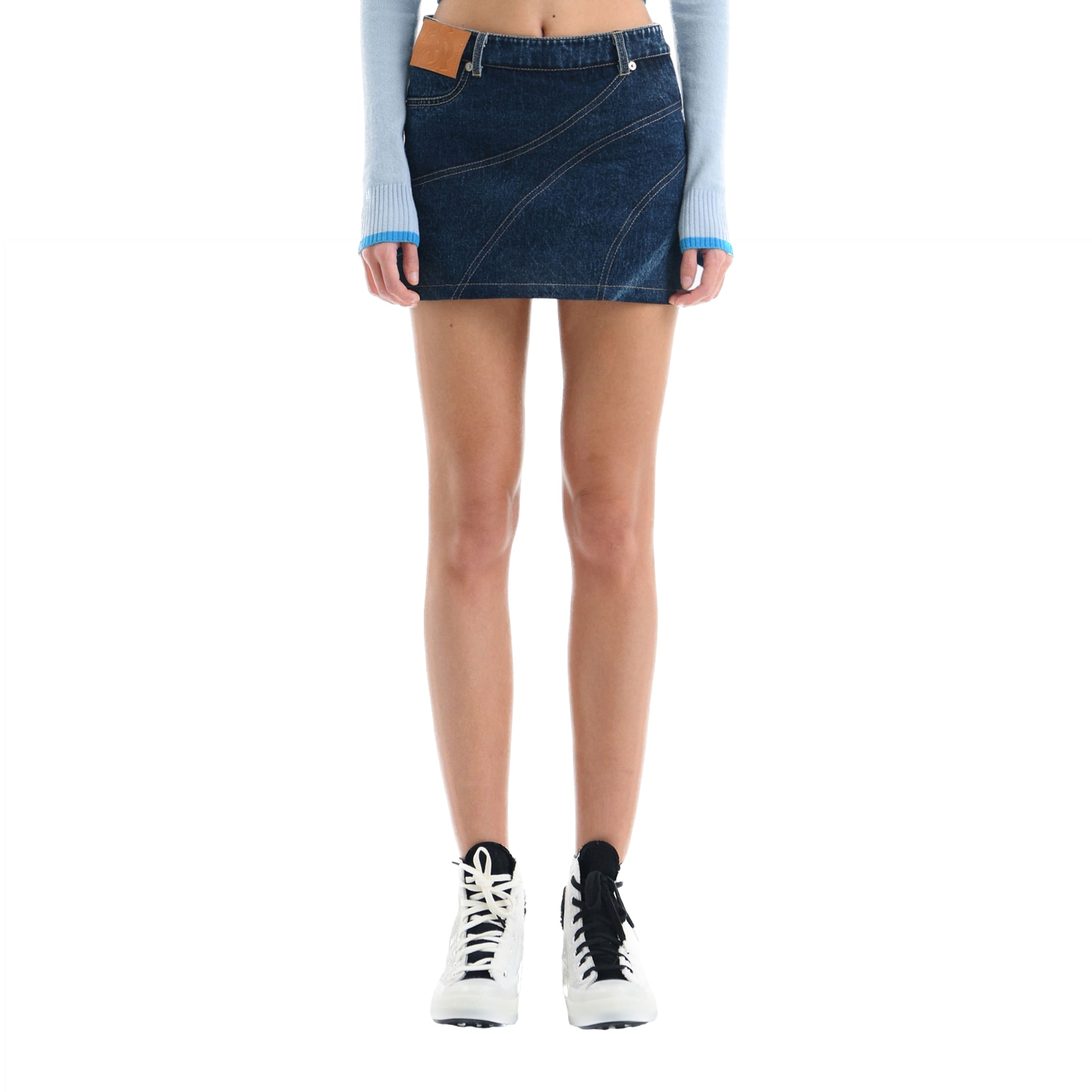 ANN ANDELMAN Blue Denim Patchwork Short Skirt | MADA IN CHINA