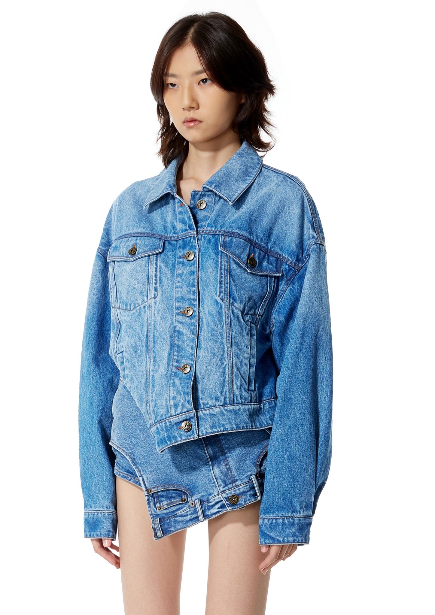 MARRKNULL Blue Dislocation Denim Jacket | MADA IN CHINA