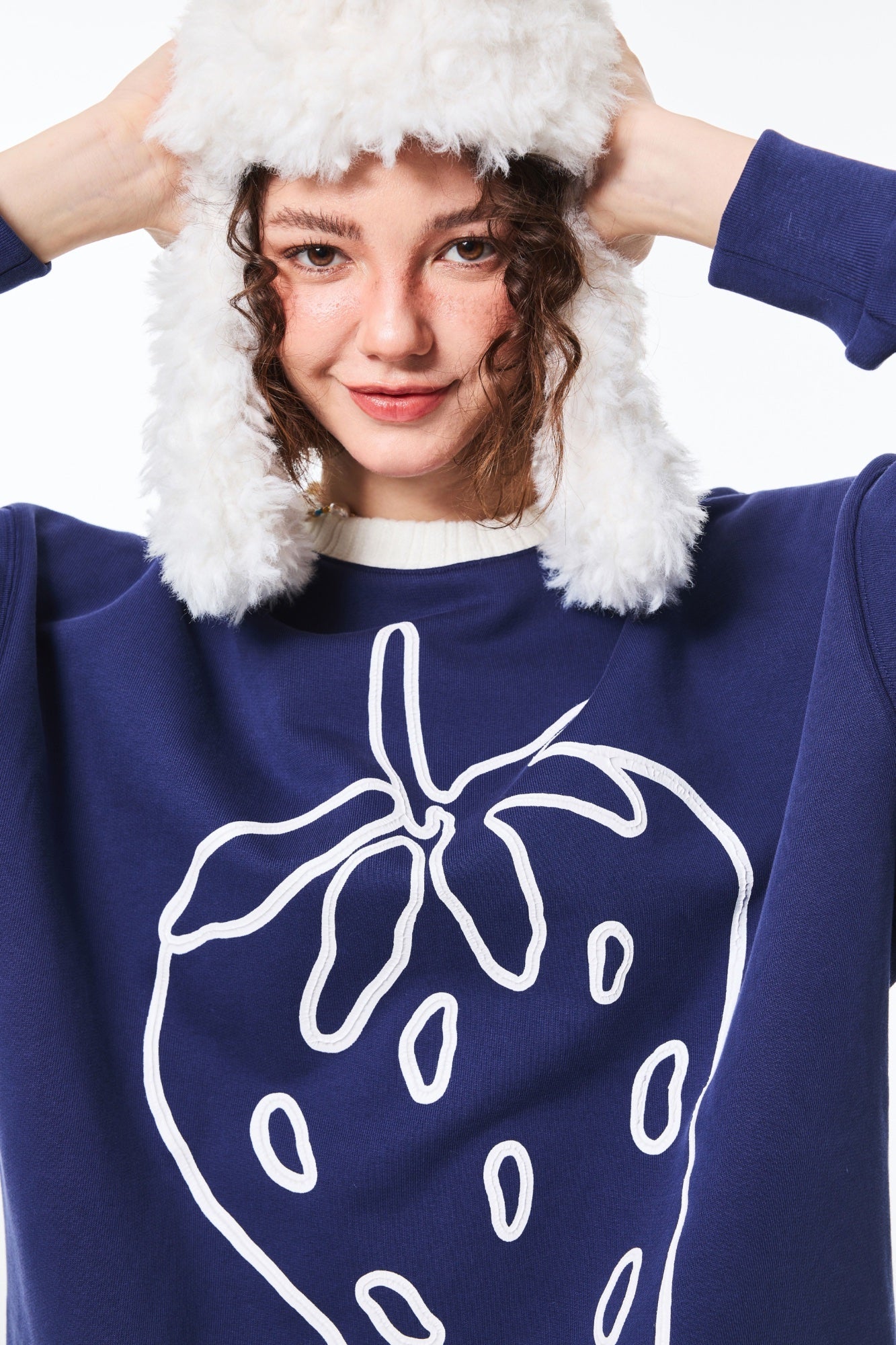 Alexia Sandra Blue Figured Strawberry Sweatshirt | MADA IN CHINA