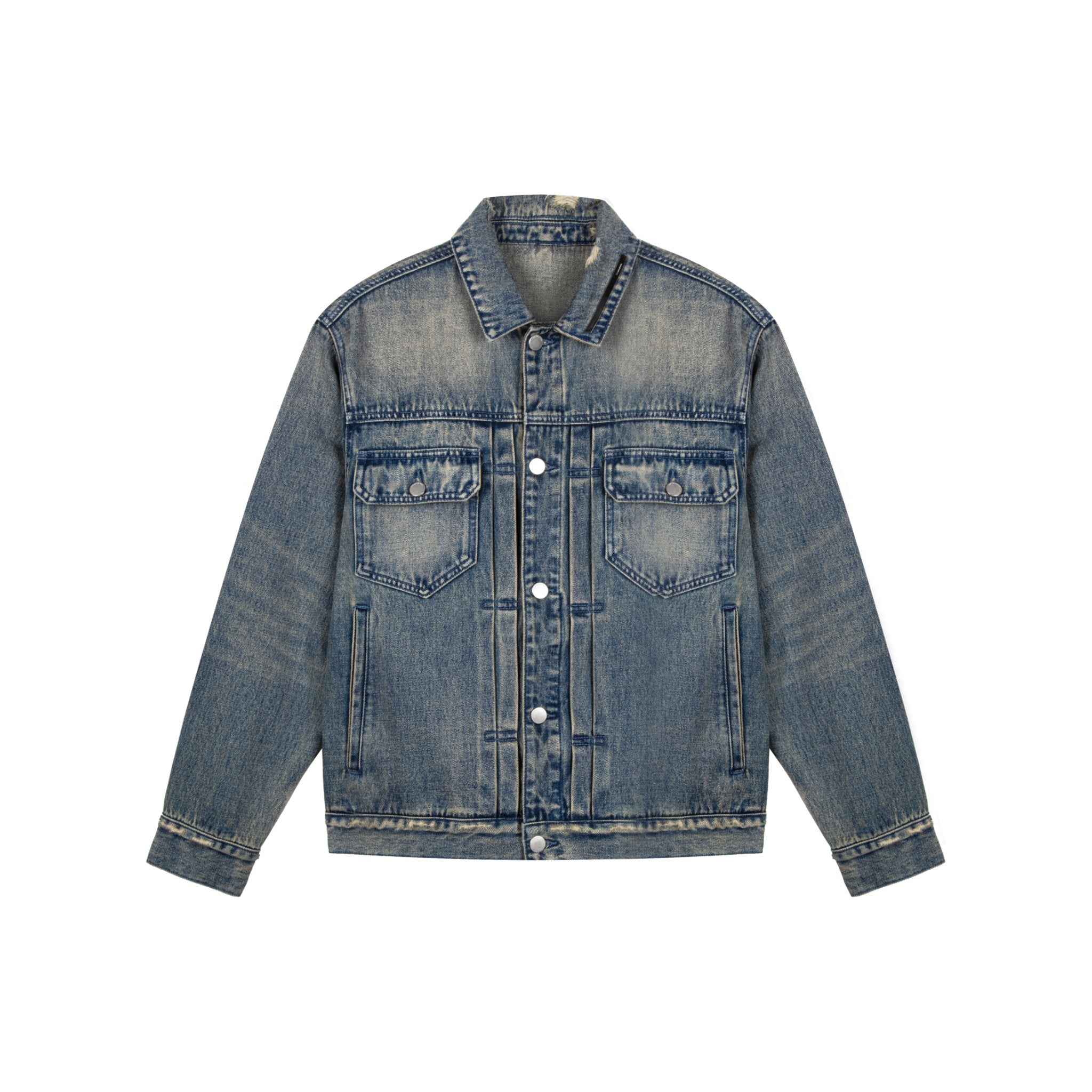 UNAWARES Blue Mirror Metal Strip Washed Denim Jacket | MADA IN CHINA