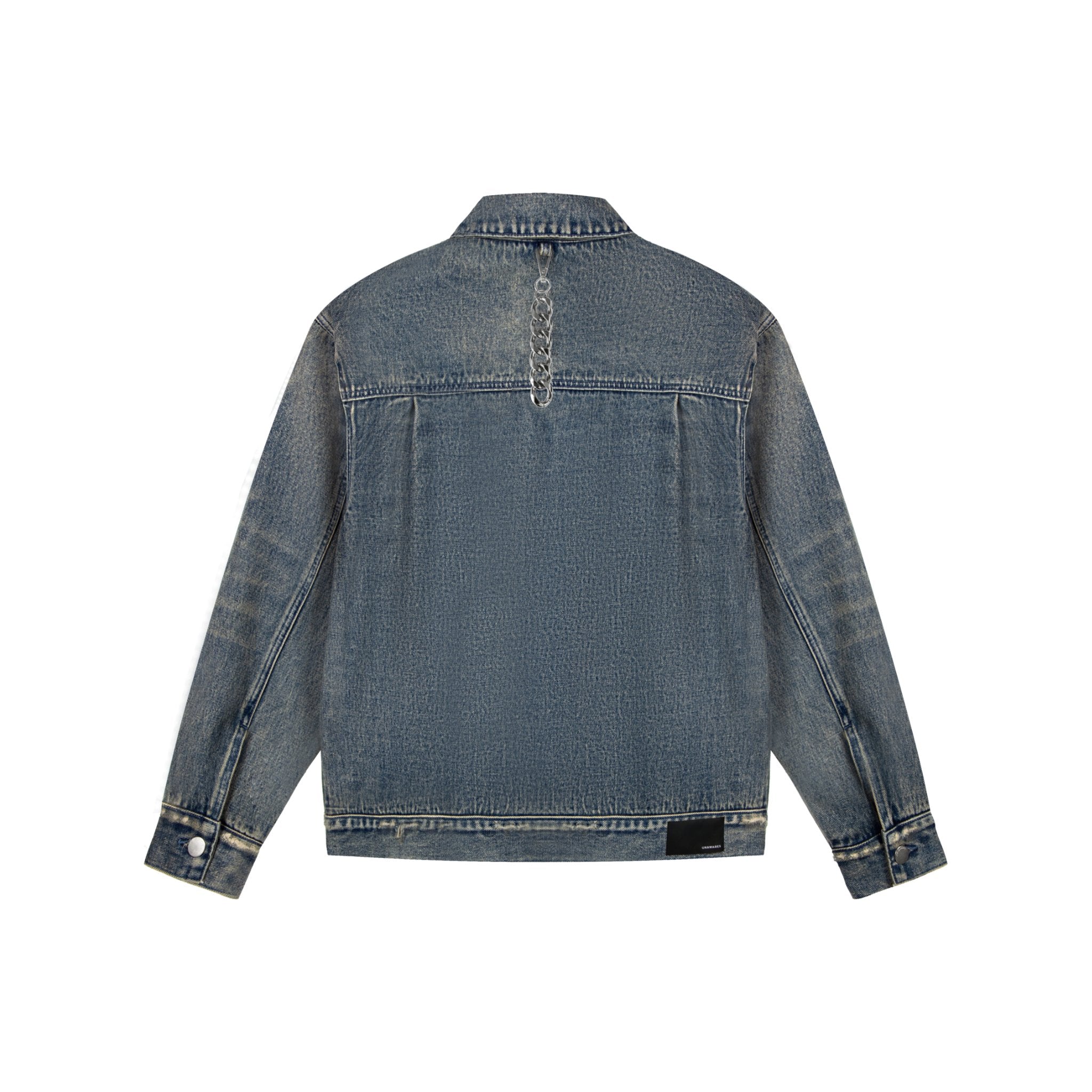 UNAWARES Blue Mirror Metal Strip Washed Denim Jacket | MADA IN CHINA