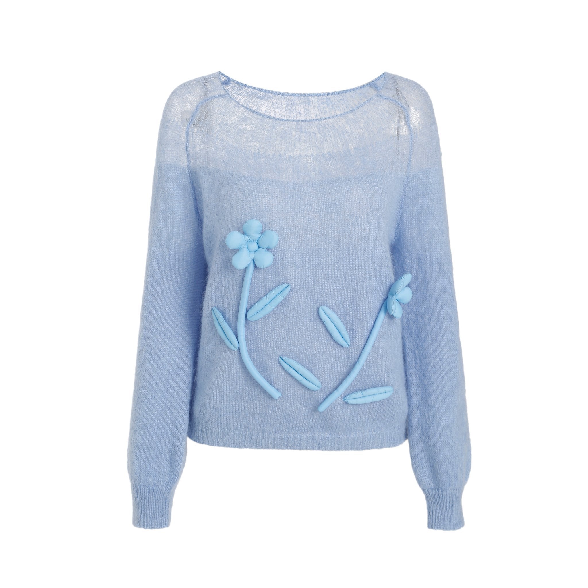 FENGYI TAN Blue Mohair Flower Sweatshirt | MADA IN CHINA