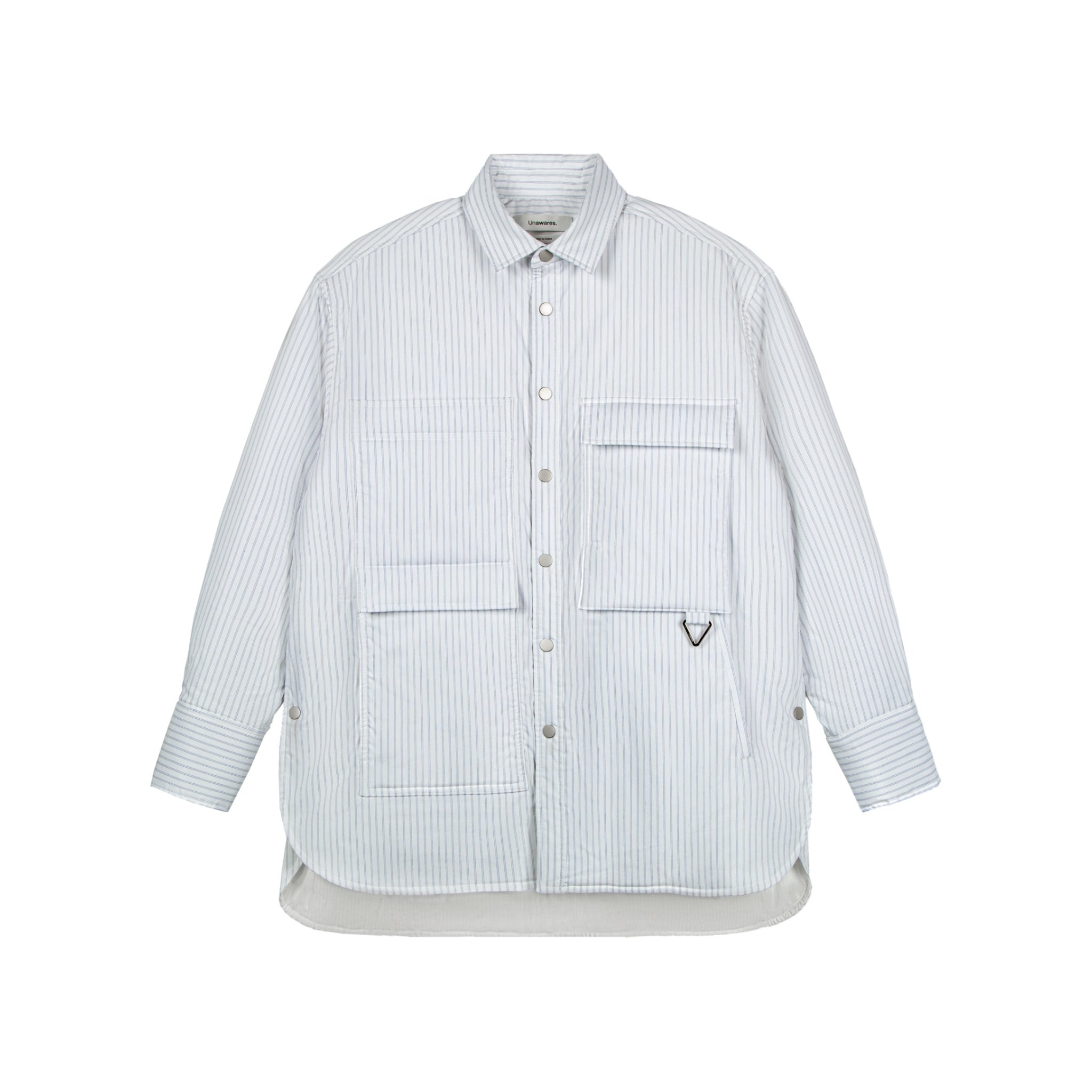 UNAWARES Blue Multi-Pocket Striped Padded Shirt | MADA IN CHINA