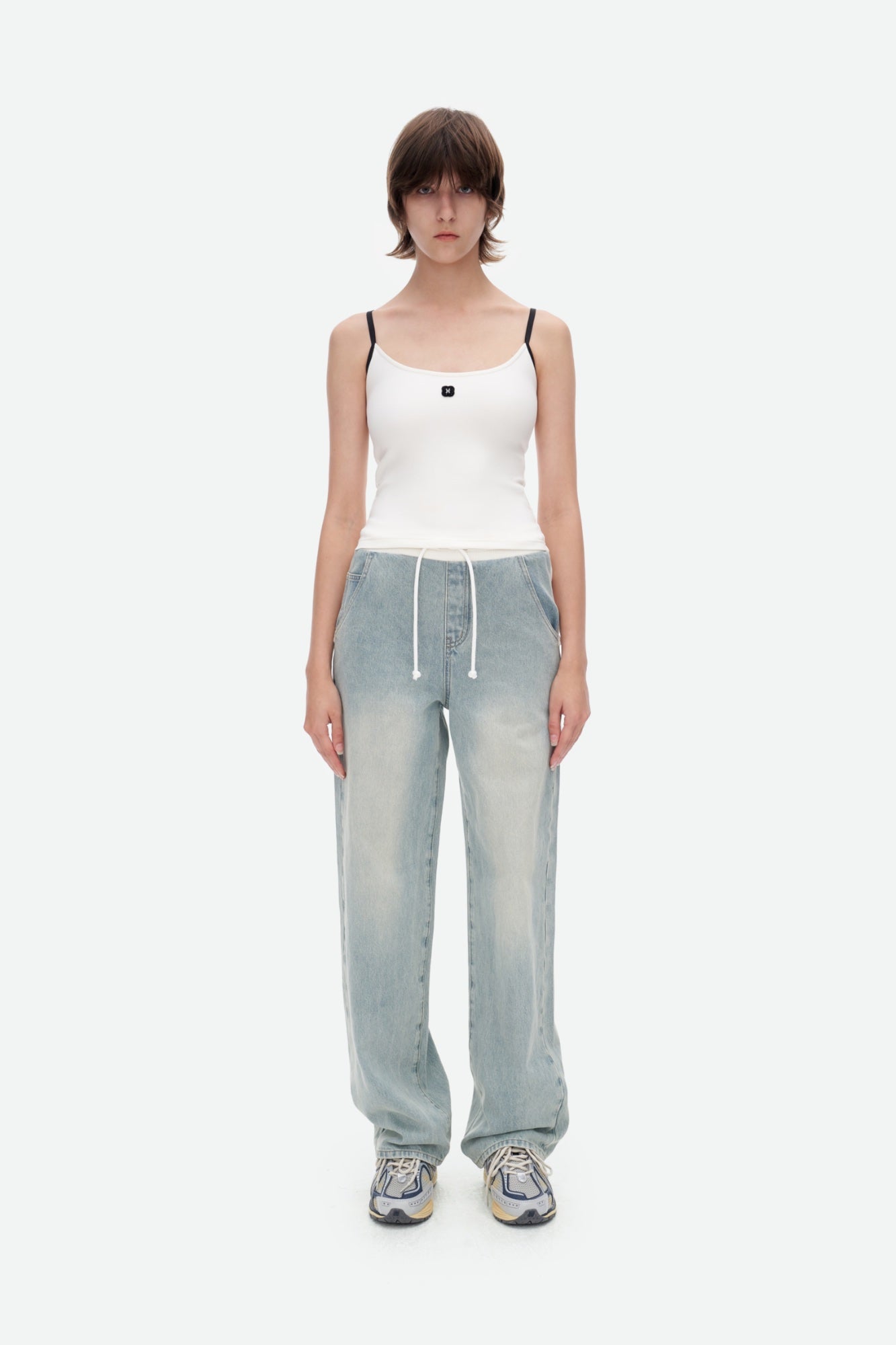 HERLIAN Blue Patchwork Wide-leg Knitted Jeans | MADA IN CHINA