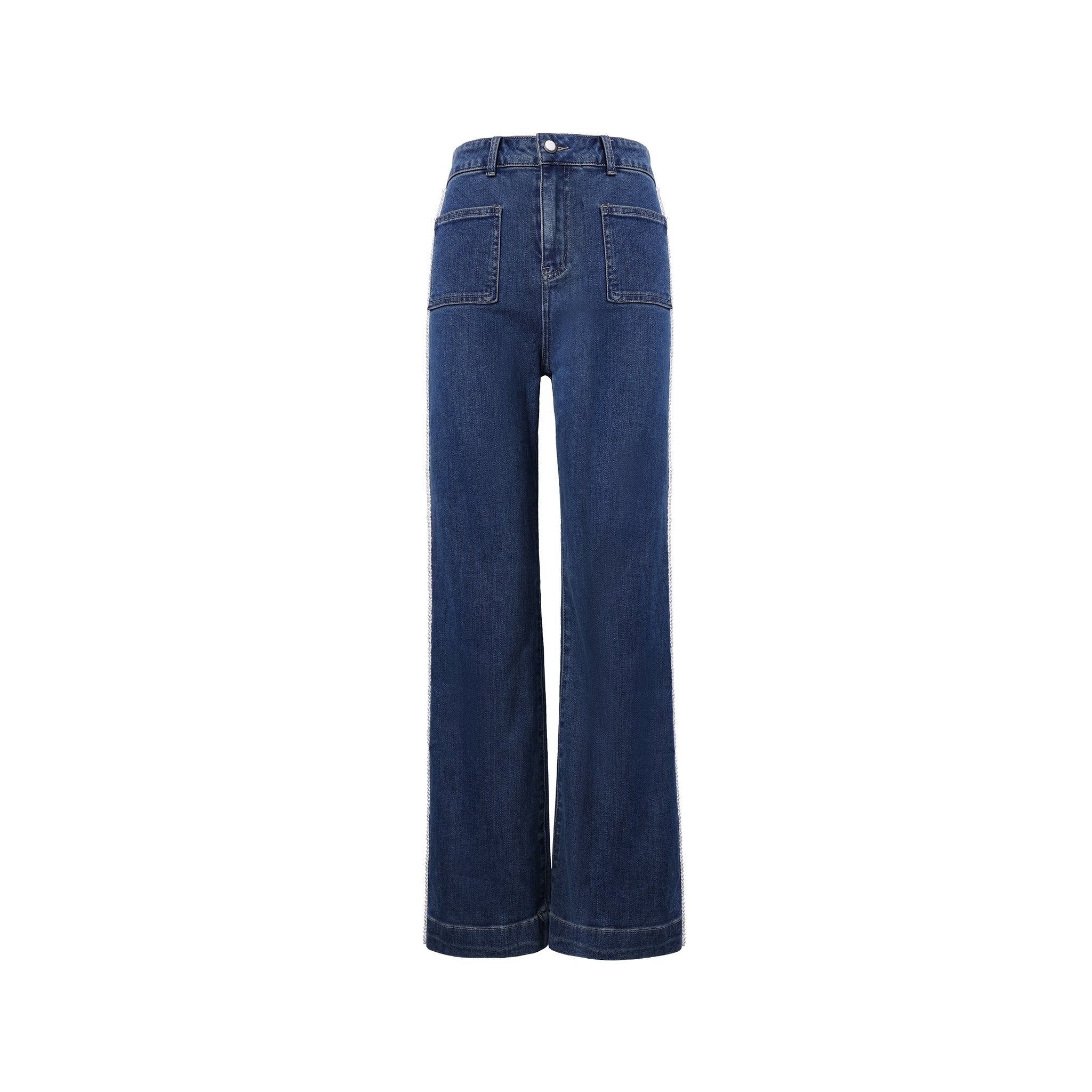 DIANA VEVINA Blue Pearl Button Straight Jeans | MADA IN CHINA