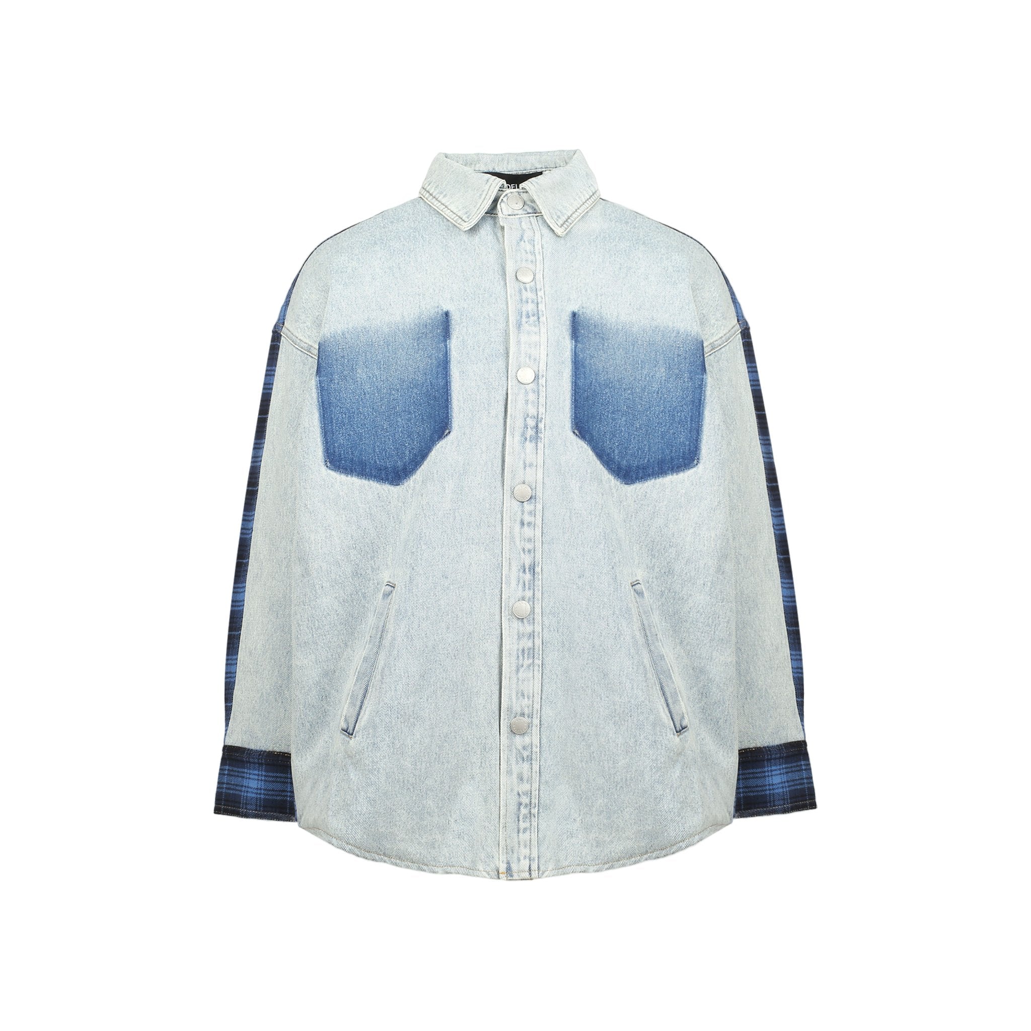 ANN ANDELMAN Blue Plaid Patchwork Denim Shirt | MADA IN CHINA