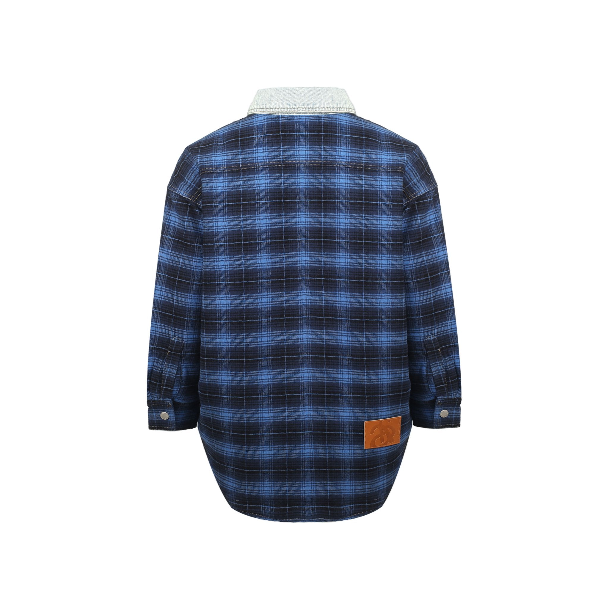 ANN ANDELMAN Blue Plaid Patchwork Denim Shirt | MADA IN CHINA