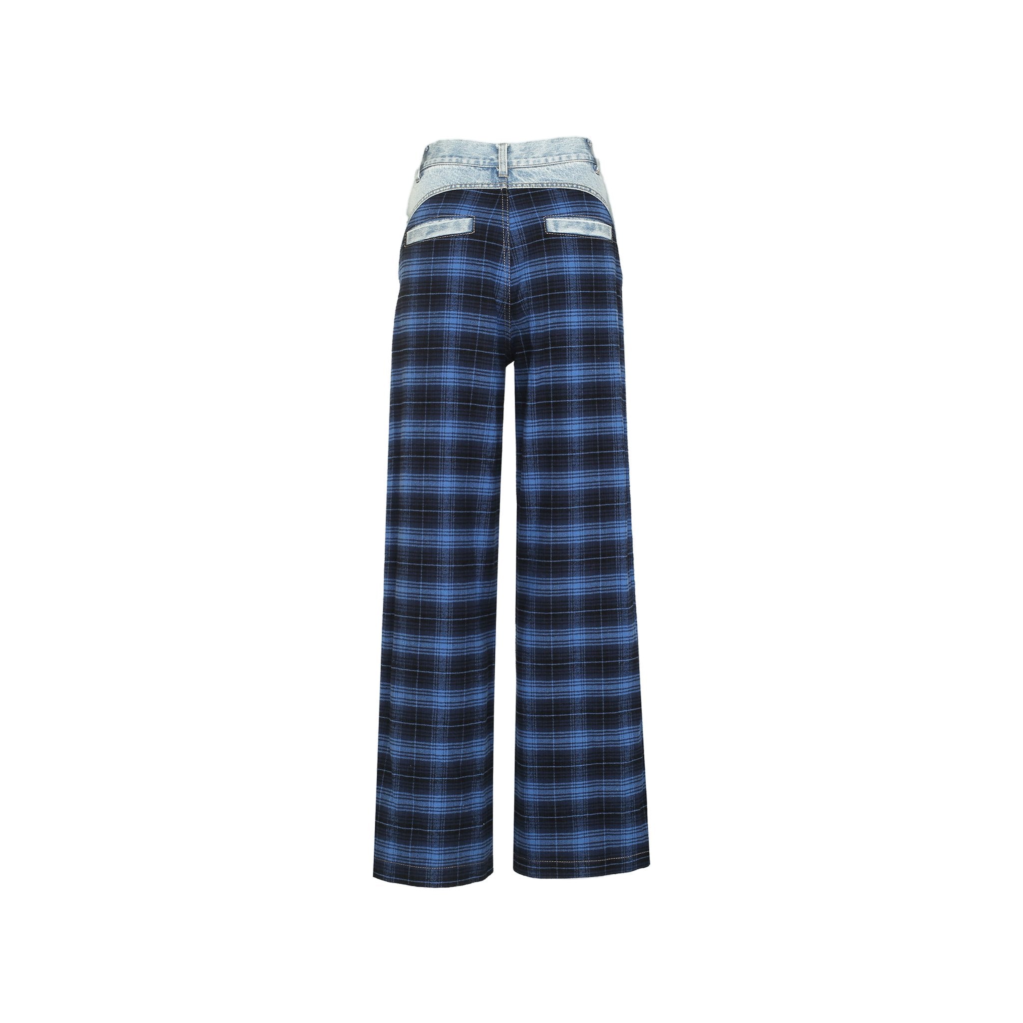 ANN ANDELMAN Blue Plaid Patchwork Jeans | MADA IN CHINA