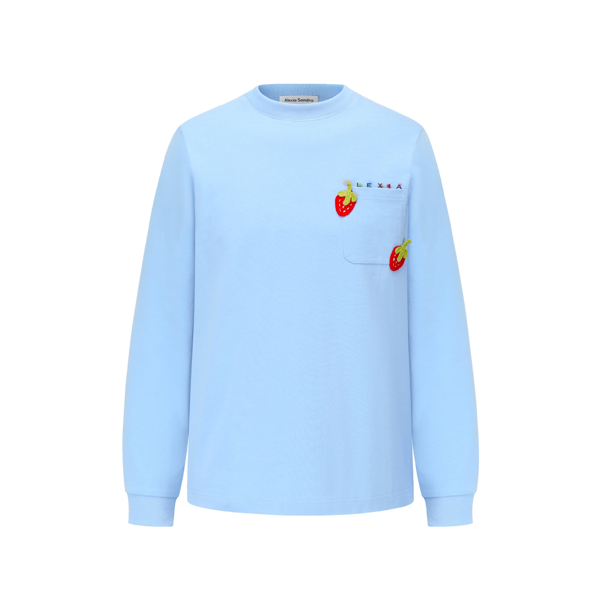 Alexia Sandra Blue Pocket Strawberry Long Sleeve Sweatshirt | MADA IN CHINA