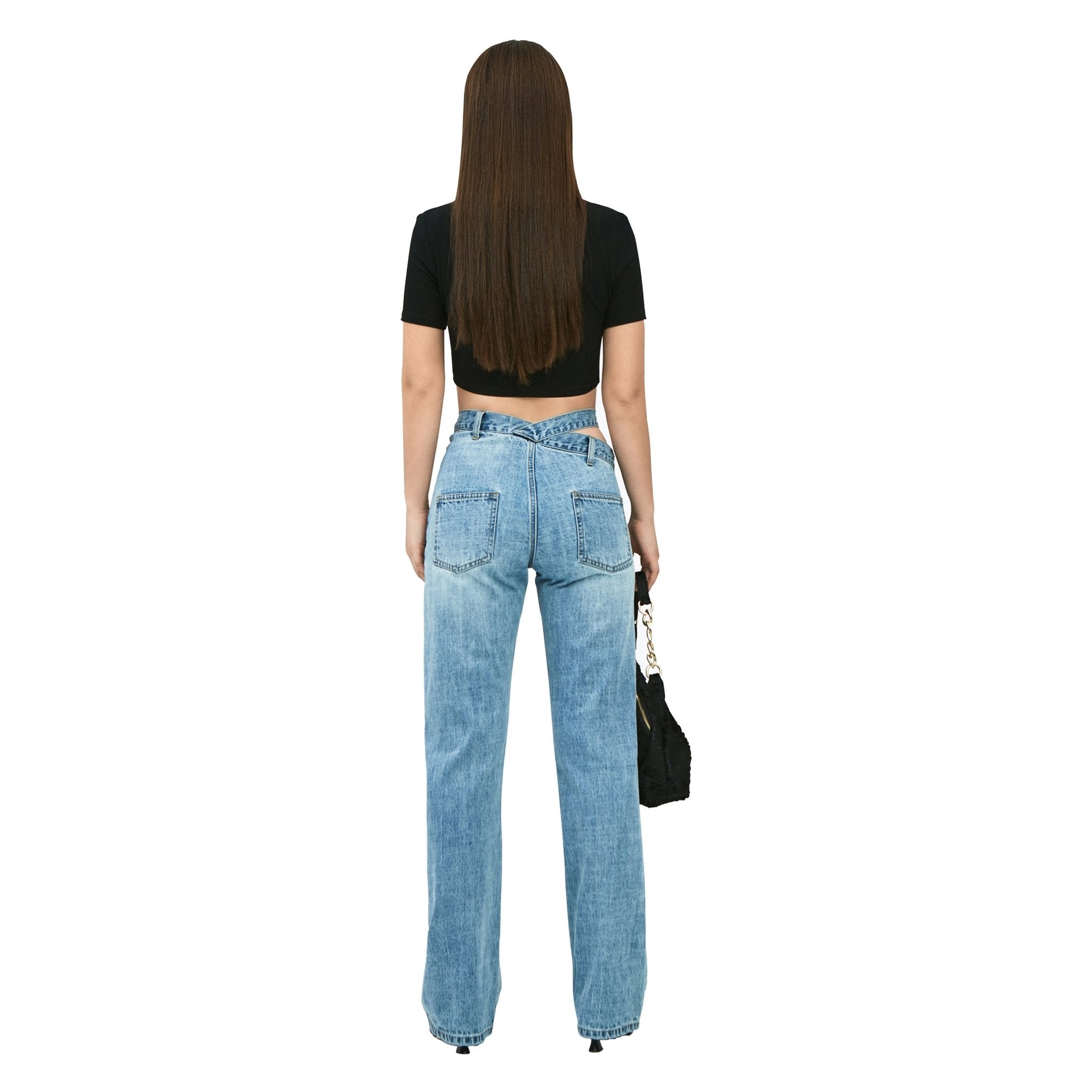 ANN ANDELMAN Blue Slant Waist Jeans | MADA IN CHINA