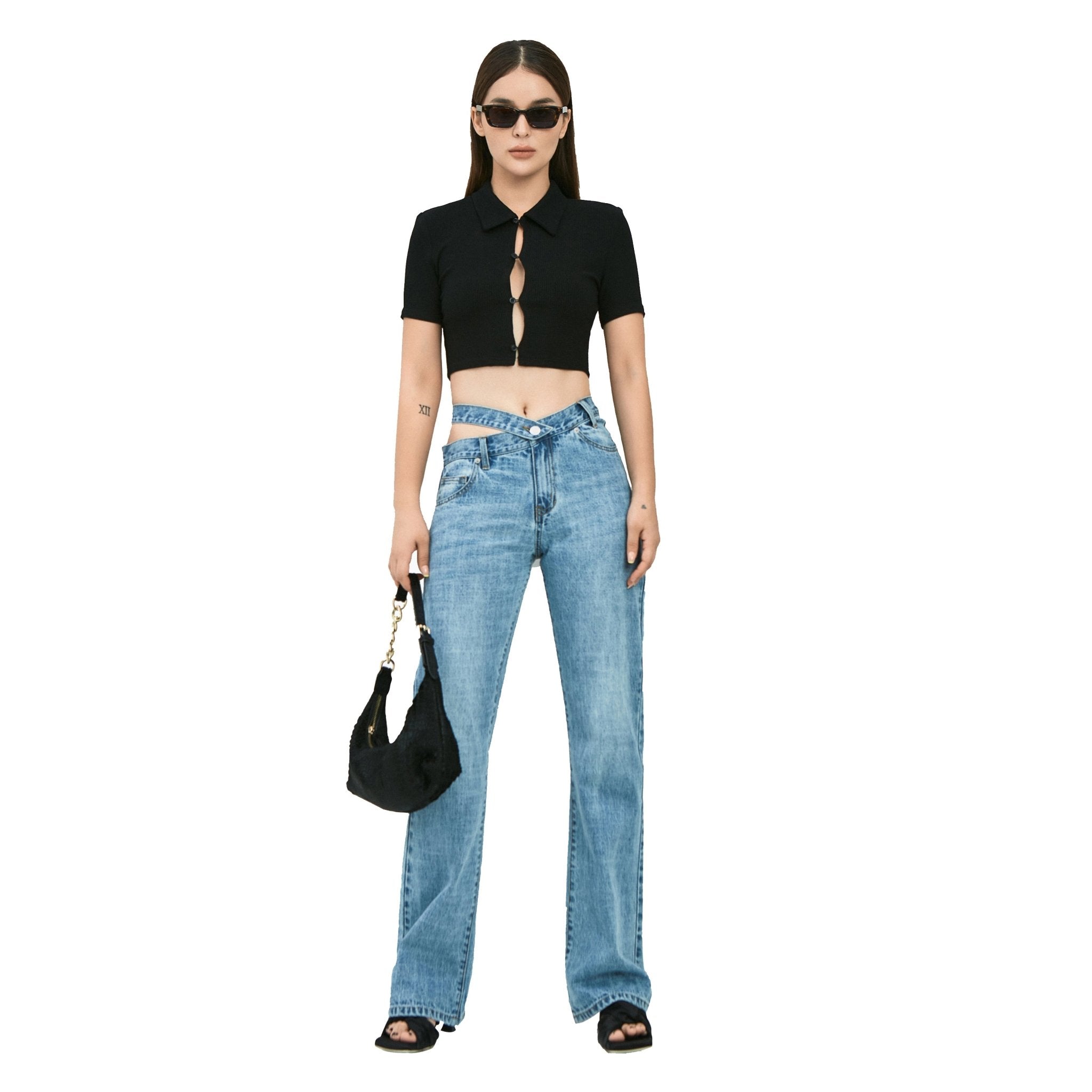 ANN ANDELMAN Blue Slant Waist Jeans | MADA IN CHINA