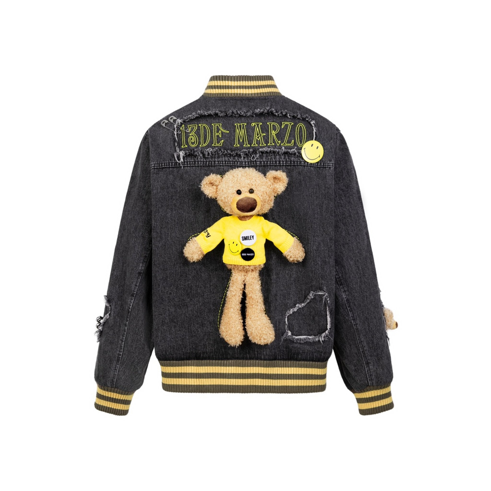 13DE MARZO x Smiley Broken Pin Denim Jacket Black | MADA IN CHINA