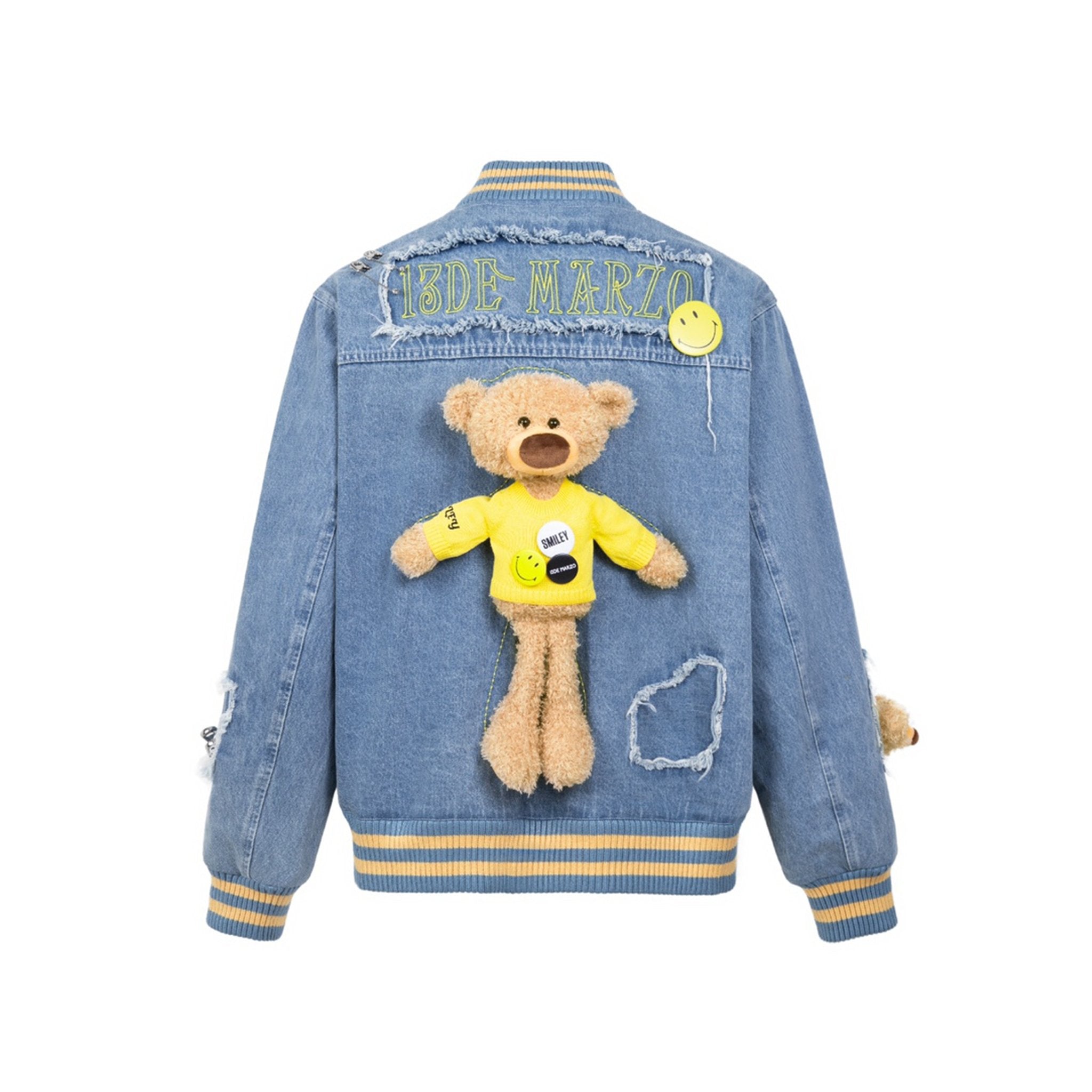 13DE MARZO x Smiley Broken Pin Denim Jacket Milky Blue | MADA IN CHINA