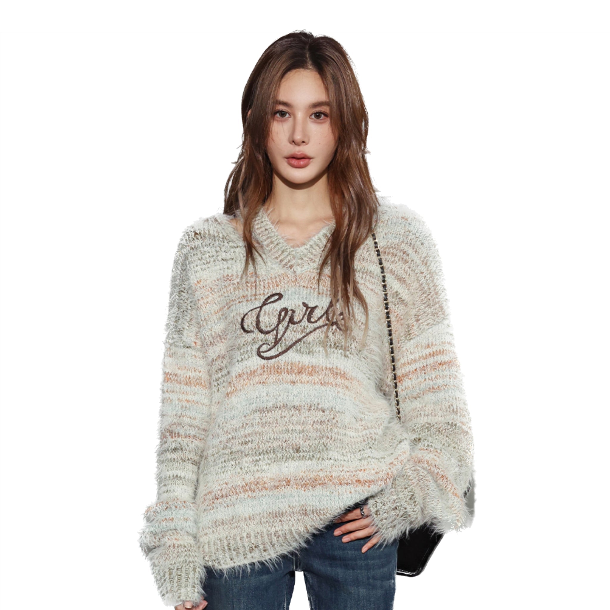 SOMESOWE Brown Artist Gradient V-Neck Sweater | MADA IN CHINA