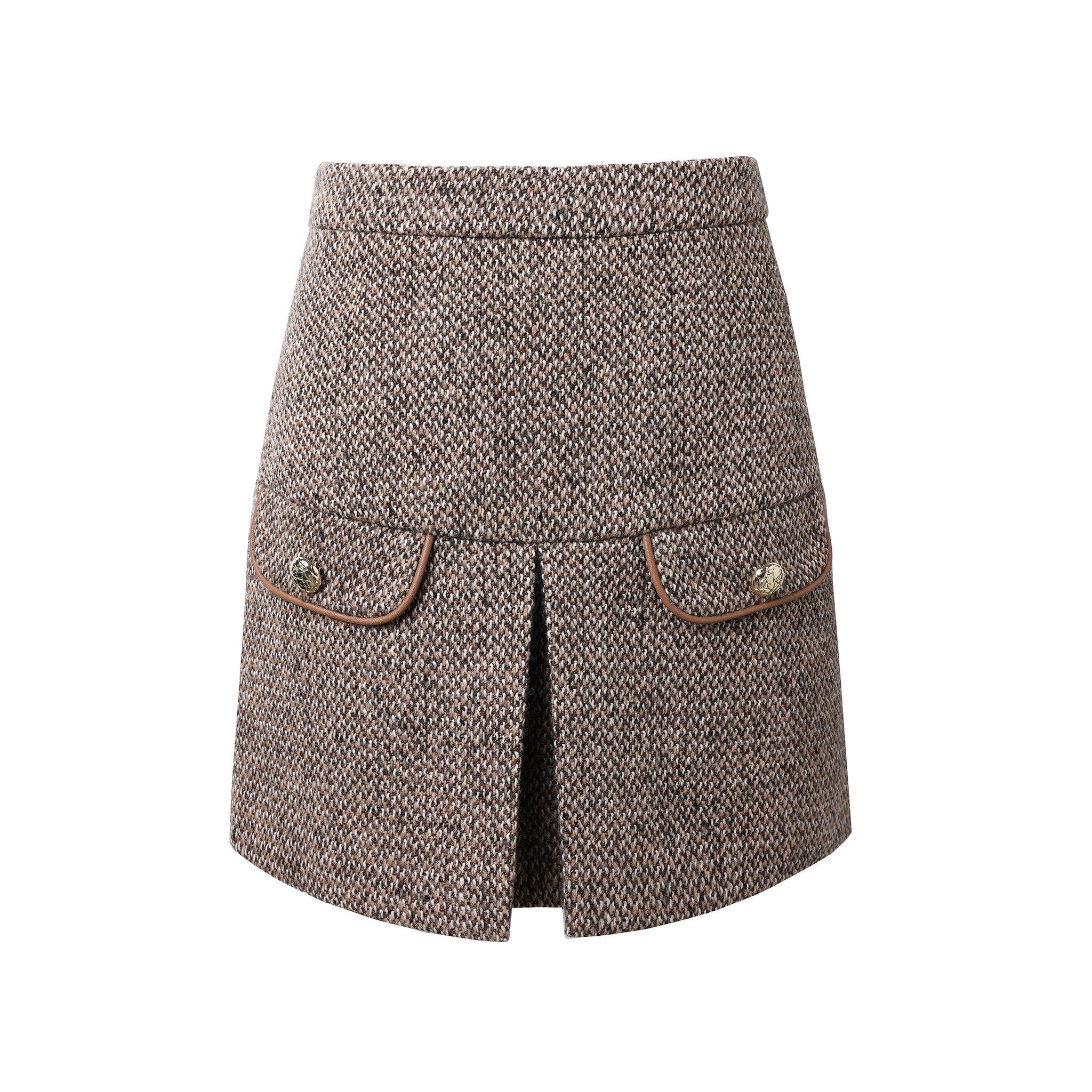 DIANA VEVINA Brown Fake Pocket Skirt | MADA IN CHINA