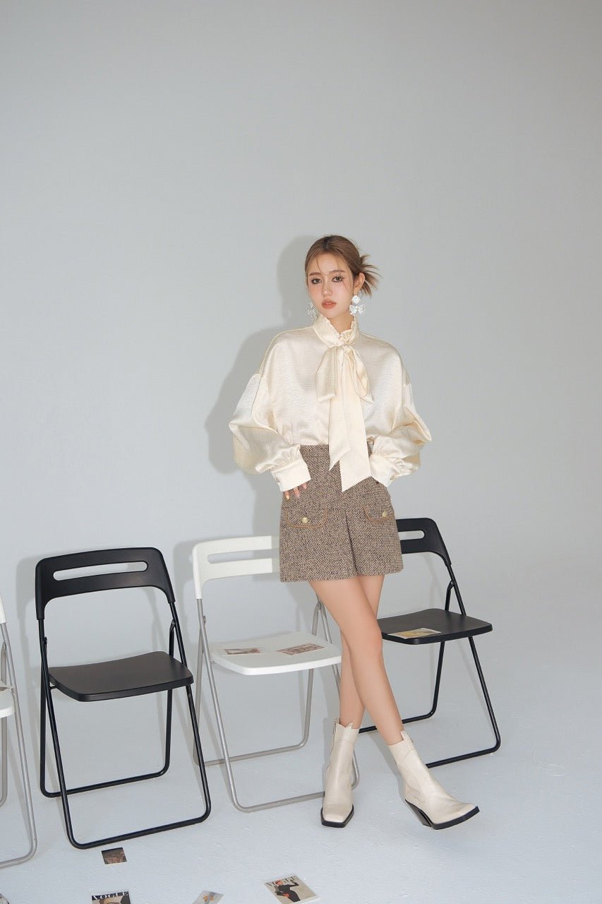 DIANA VEVINA Brown Fake Pocket Skirt | MADA IN CHINA