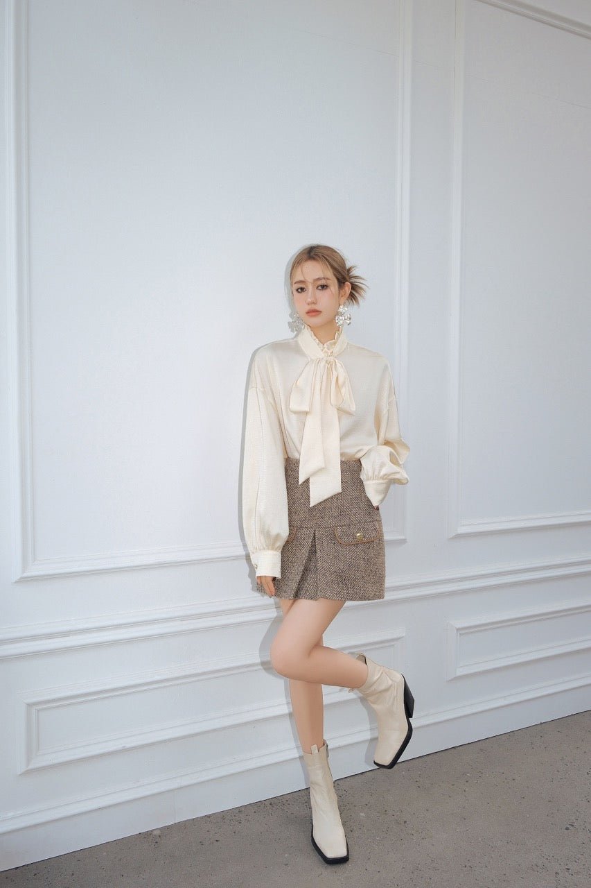 DIANA VEVINA Brown Fake Pocket Skirt | MADA IN CHINA