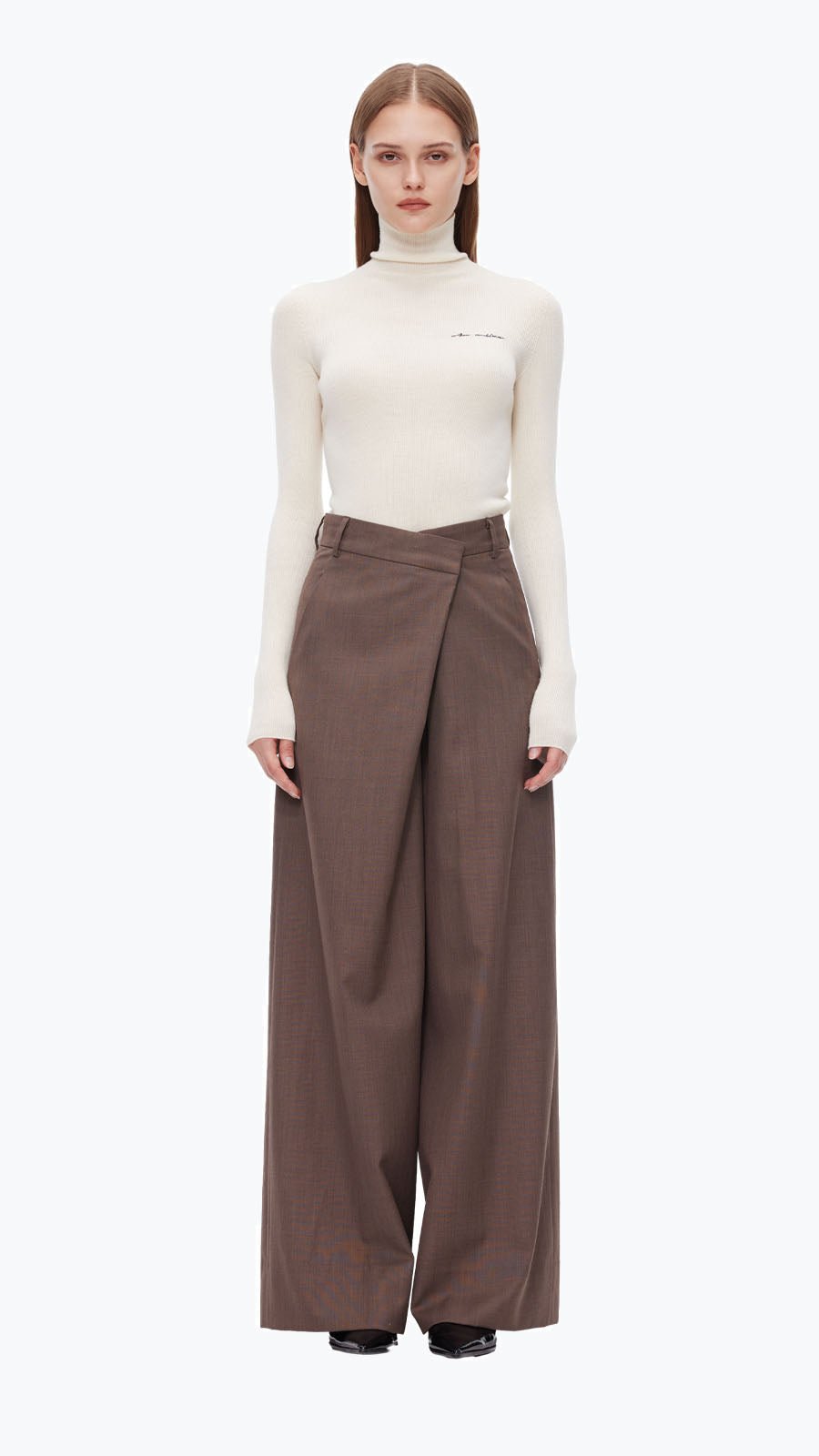 ANN ANDELMAN Brown Folded Waist Design Draped Suit Trousers | MADA IN CHINA