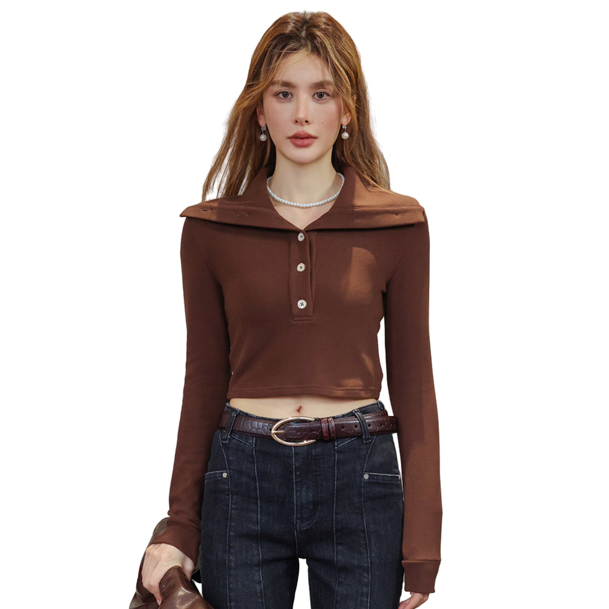 SOMESOWE Brown Large Collar T-shirt | MADA IN CHINA