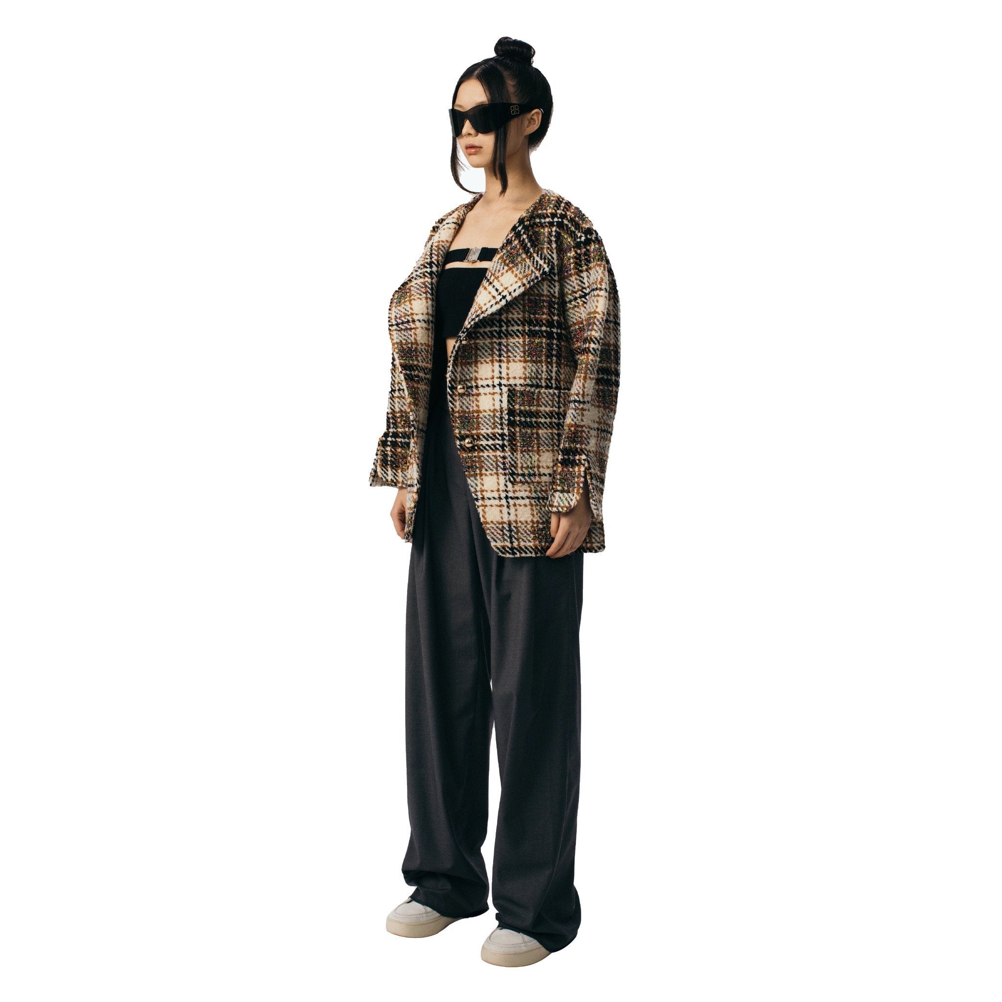 ANN ANDELMAN Brown Plaid Oversize Jacket | MADA IN CHINA