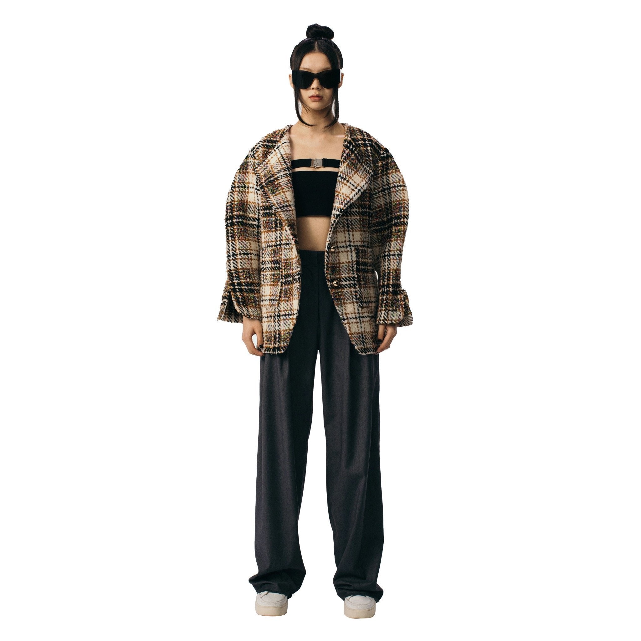 ANN ANDELMAN Brown Plaid Oversize Jacket | MADA IN CHINA