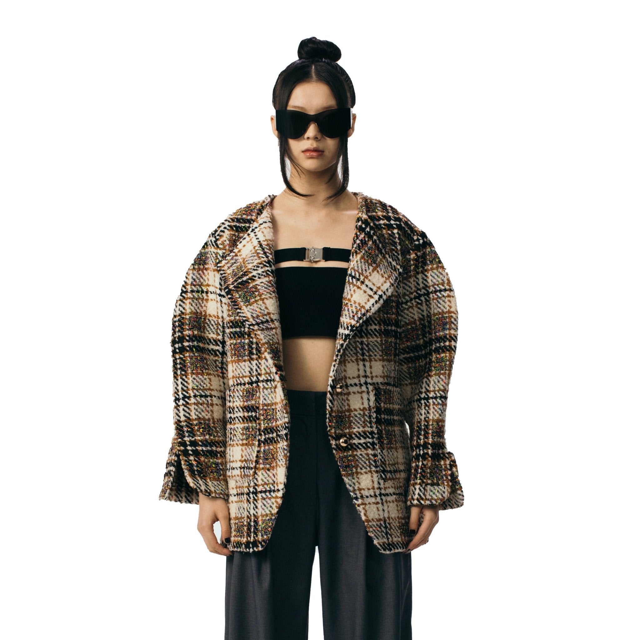 ANN ANDELMAN Brown Plaid Oversize Jacket | MADA IN CHINA