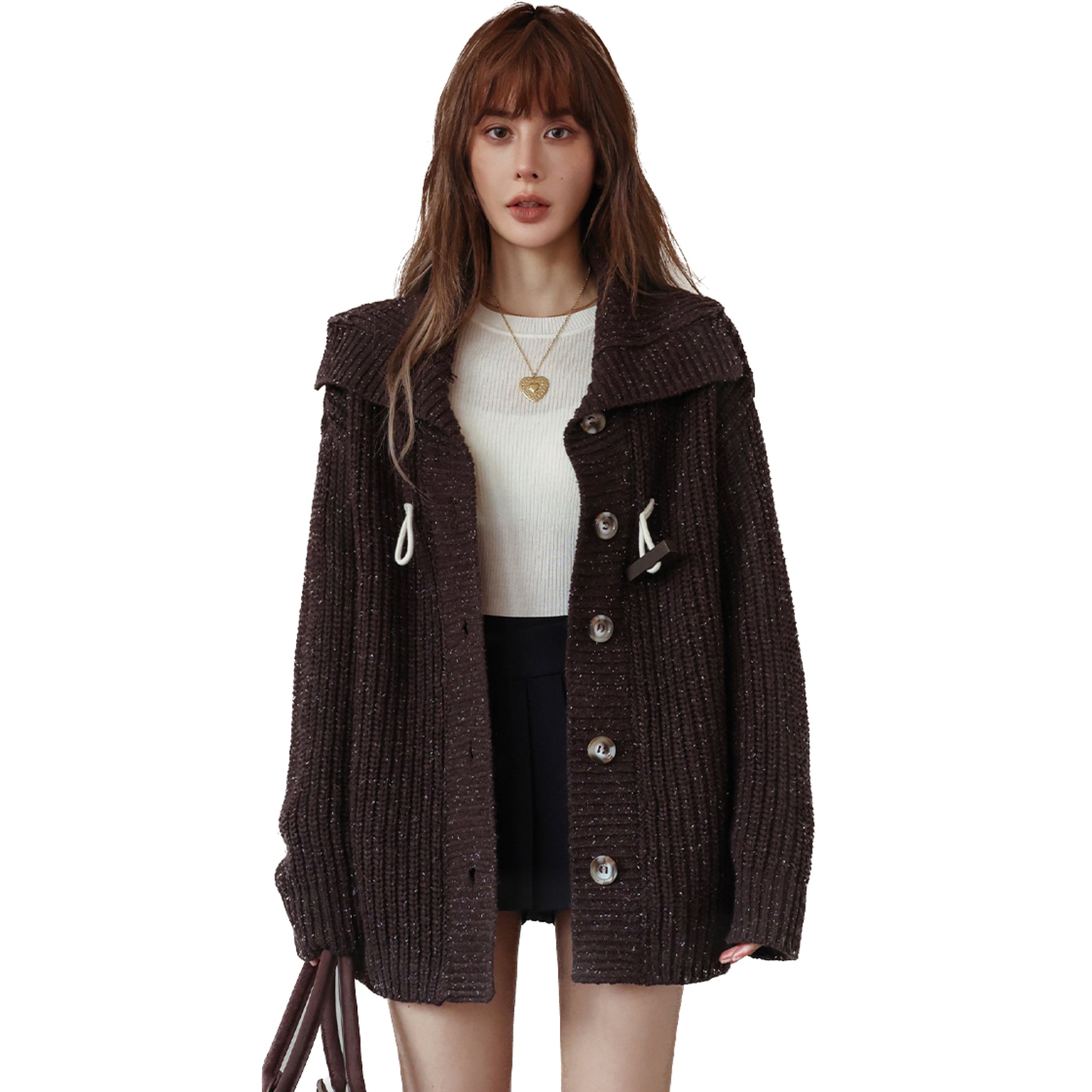 SOMESOWE Brown Star Shine Retro Cardigan With Large Collar | MADA IN CHINA