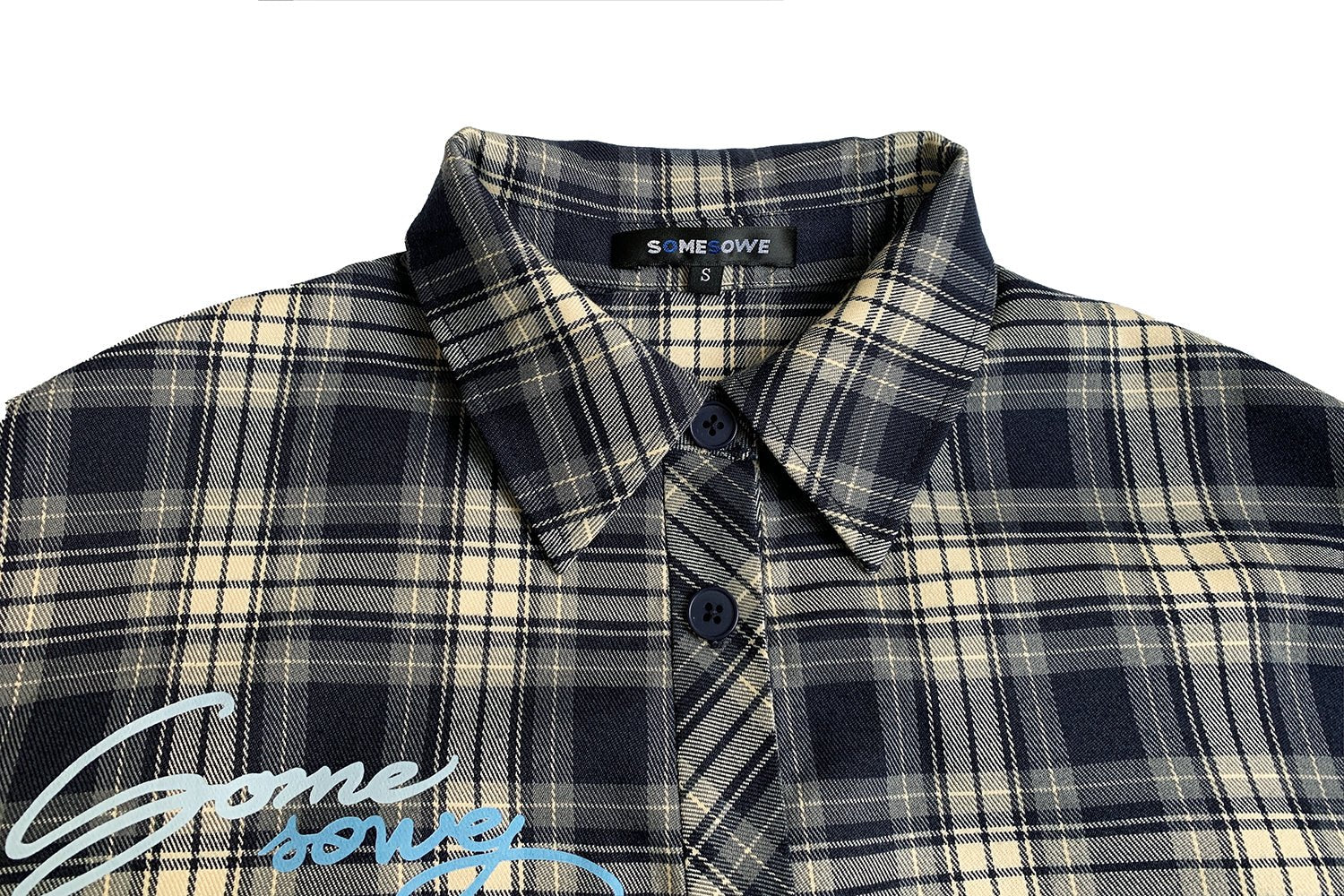 SOMESOWE Checkered Logo Print Shirt | MADA IN CHINA