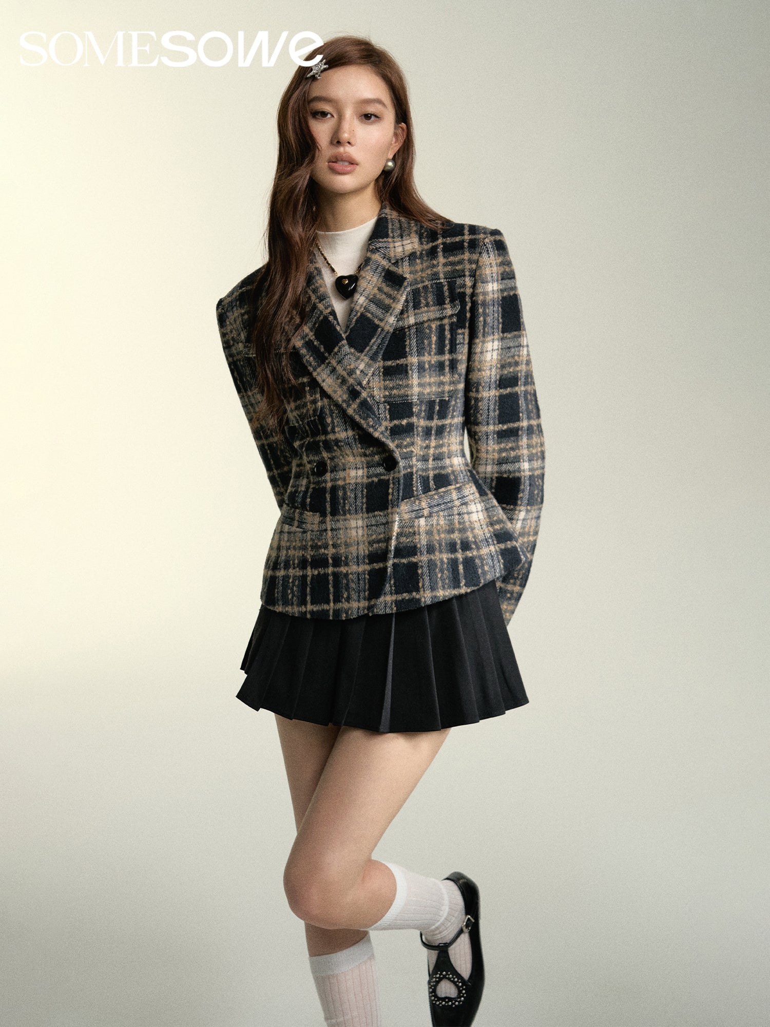 SOMESOWE Checkered Waist-cinching Jacket Coat | MADA IN CHINA