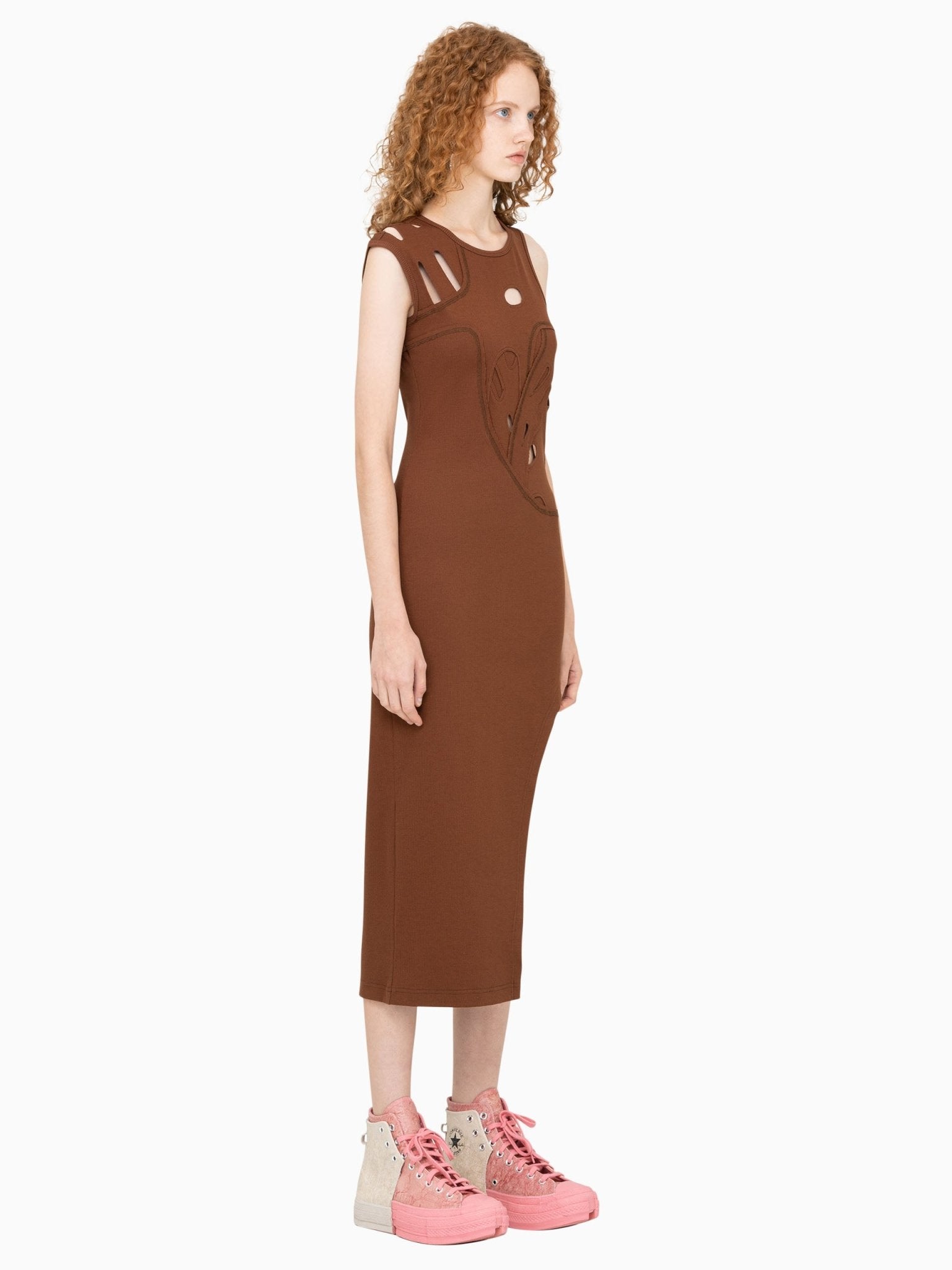 FENGCHEN WANG Chinese Character Dress In Brown | MADA IN CHINA