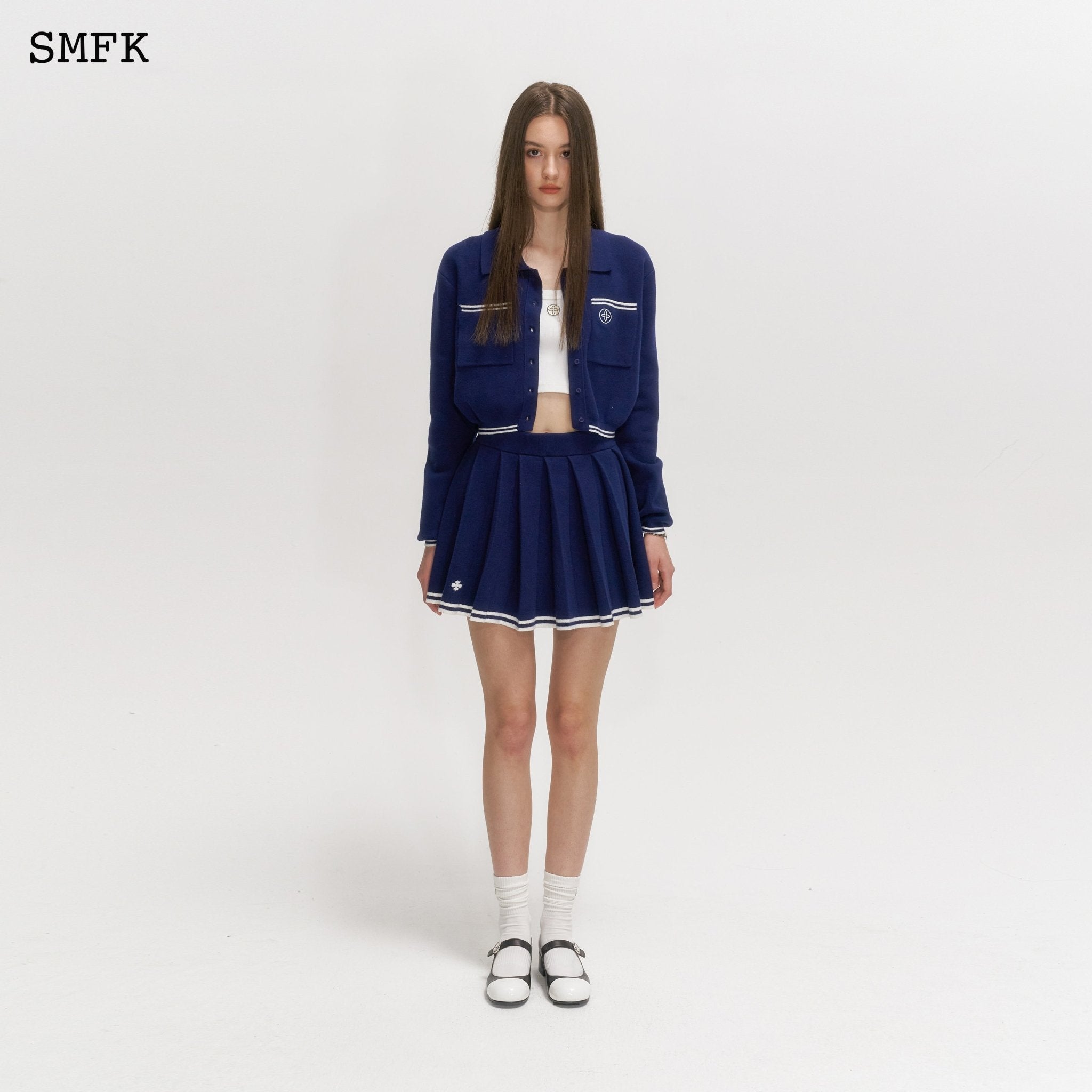 SMFK Compass Academy Navy Cashmere Pleated Skirt | MADA IN CHINA