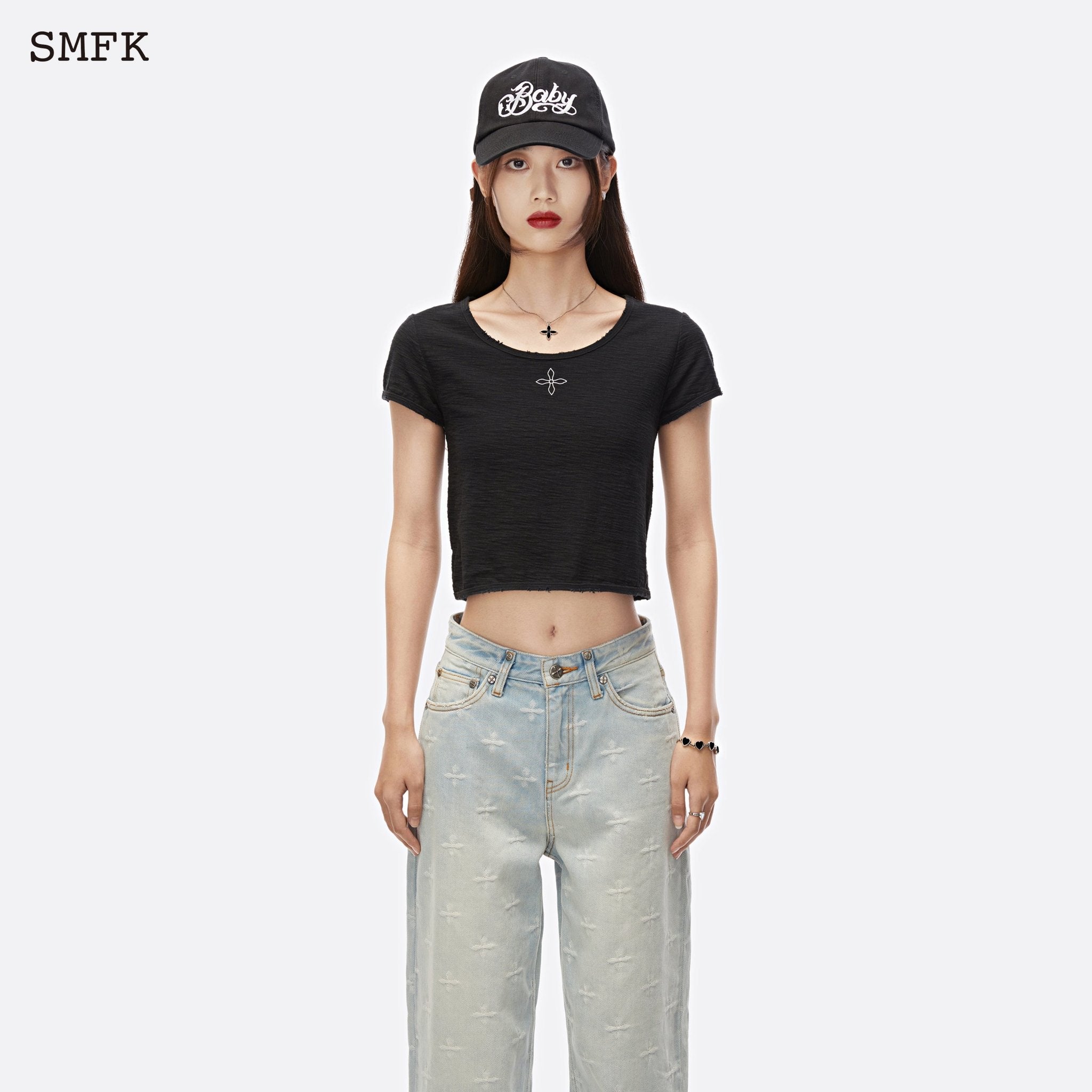 SMFK Compass Black Night Flower Biker Tee Midnight Black | MADA IN CHINA