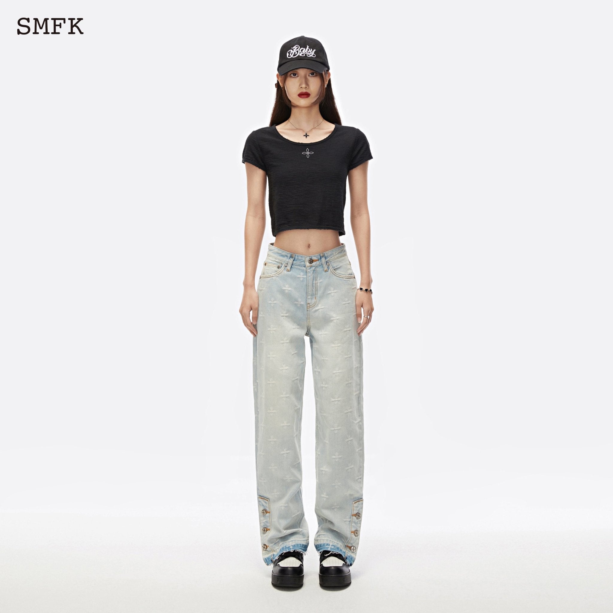 SMFK Compass Black Night Flower Biker Tee Midnight Black | MADA IN CHINA