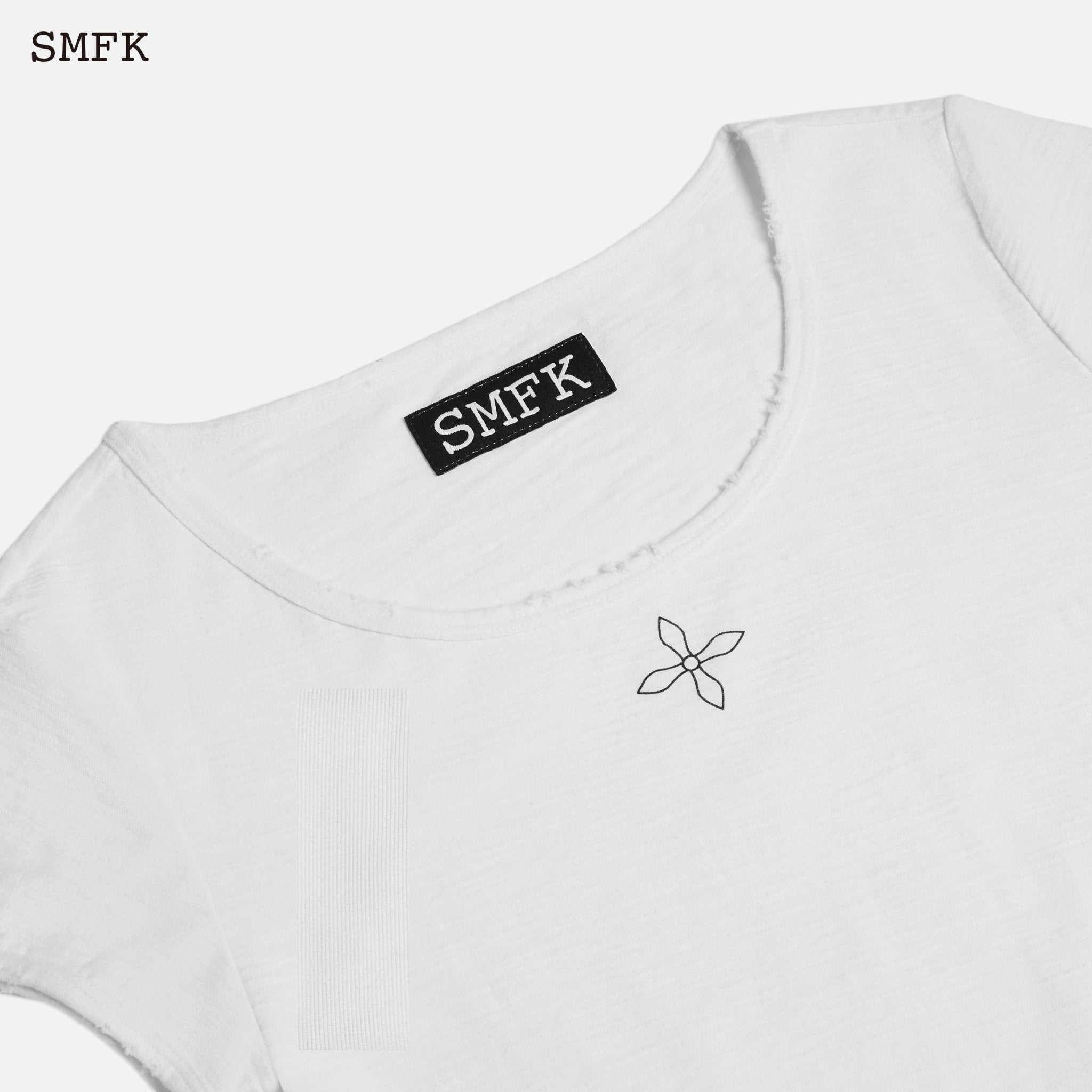 SMFK Compass Black Night Flower Biker Tee Sky White | MADA IN CHINA