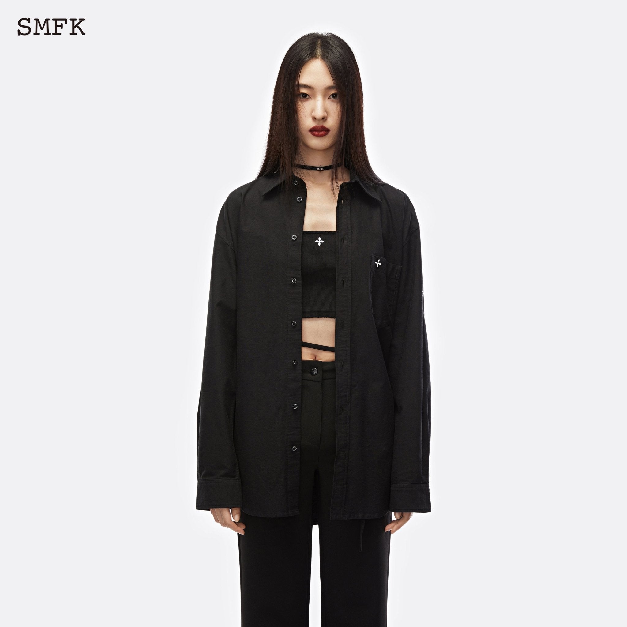 SMFK Compass Black Night Flower Classic Shirt Midnight Black | MADA IN CHINA